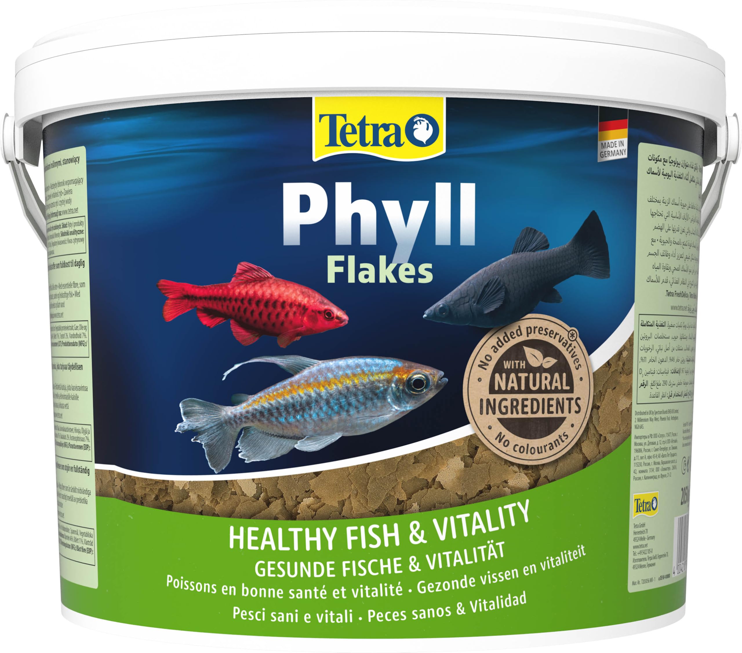 Tetra Phyll Flakes Alimento vegetal para peces ornamentales, 10 L | Ingredientes vegetales | Forma de escamas | El cubo de 10 L