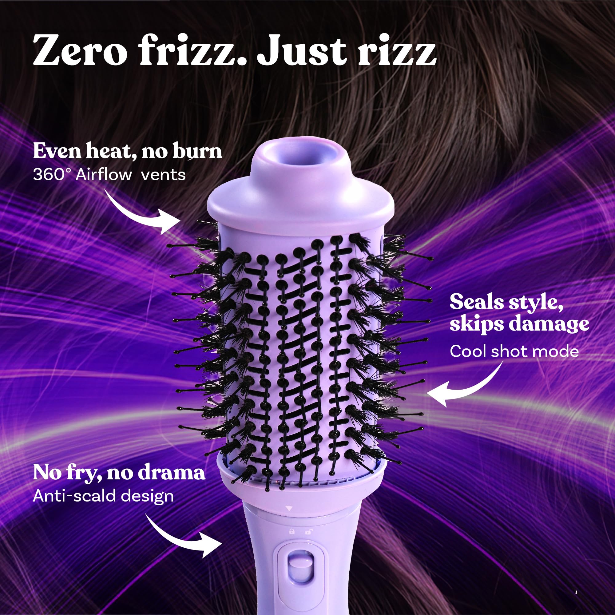 BOMBAE Hairess lonic 3-in-1 Hot Air Brush Dryer, Curl, Volumizer & Straightener | 1200W Power, Ceramic-Coated, 360° Airflow & Cool Shot for Frizz-Free Styling - Image 6 thumbnail