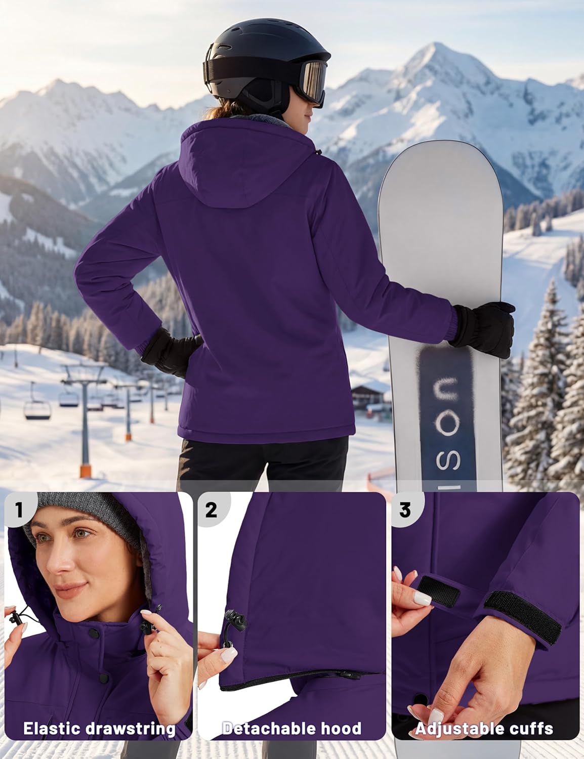 TACVASEN Women's Winter Jacket Waterproof Warm Ski Jackets Fleece Snow Coat with Hood Windproof Windbreaker - Image 6