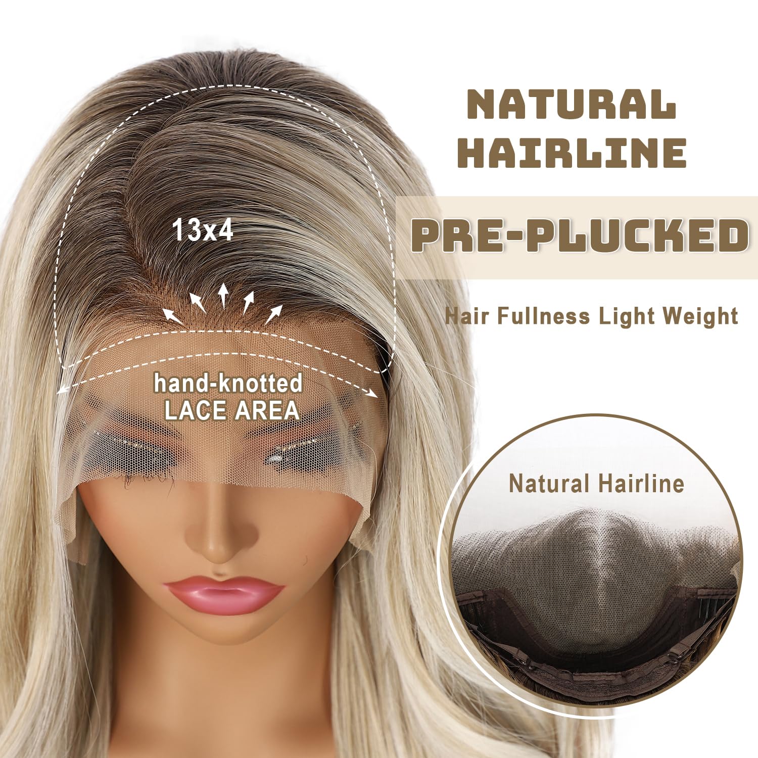 Blonde Lace Front Wig 13x4 Pre Plucked Synthetic Wig for Women Highlight 150% Density Natural Looking Body Wave with Dark Roots 22 Inch for Cosplay Daily Party Use