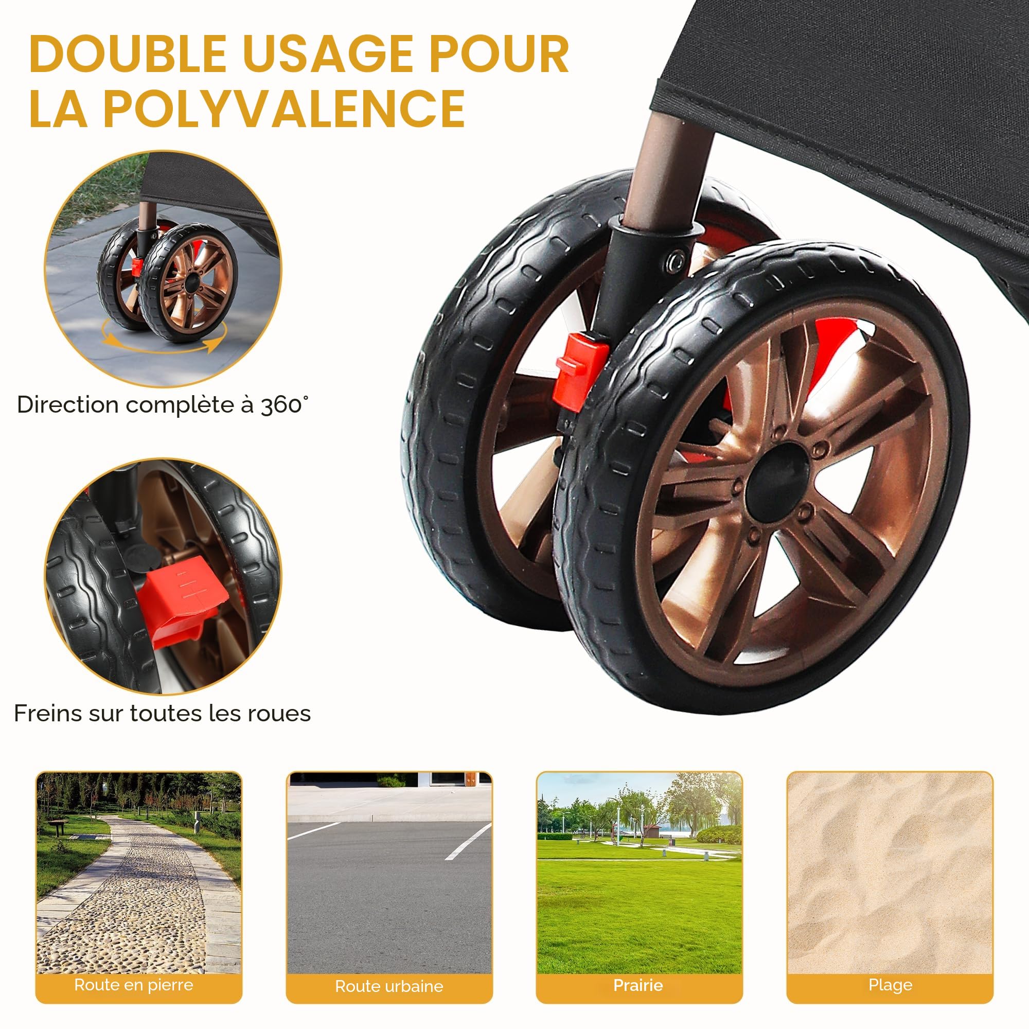 DWVO Poussette 3 en 1 pour Chien et Chat - Pliable jusqu'à 22 kg - Roues EVA Résistantes à l'Usure à 360° - Panier de Rangement - Fenêtre en Filet - 58,5 x 76 x 105 cm