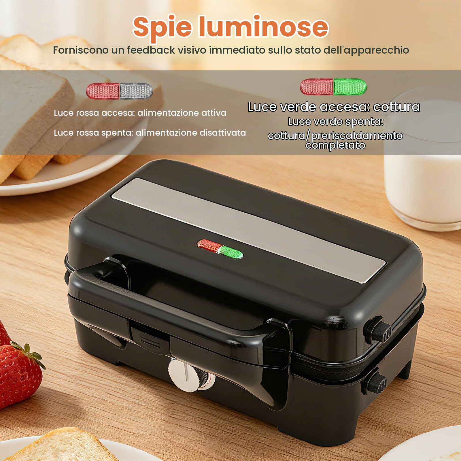 SOARS Tostapane 1200W, Piastra per Panini Sandwich Waffle 3 in 1, 5 Temperature Regolabili, Doppia Faccia, Piastra Grill Rimovibile e Lavabile, Protezione contro Surriscaldamento, Nero