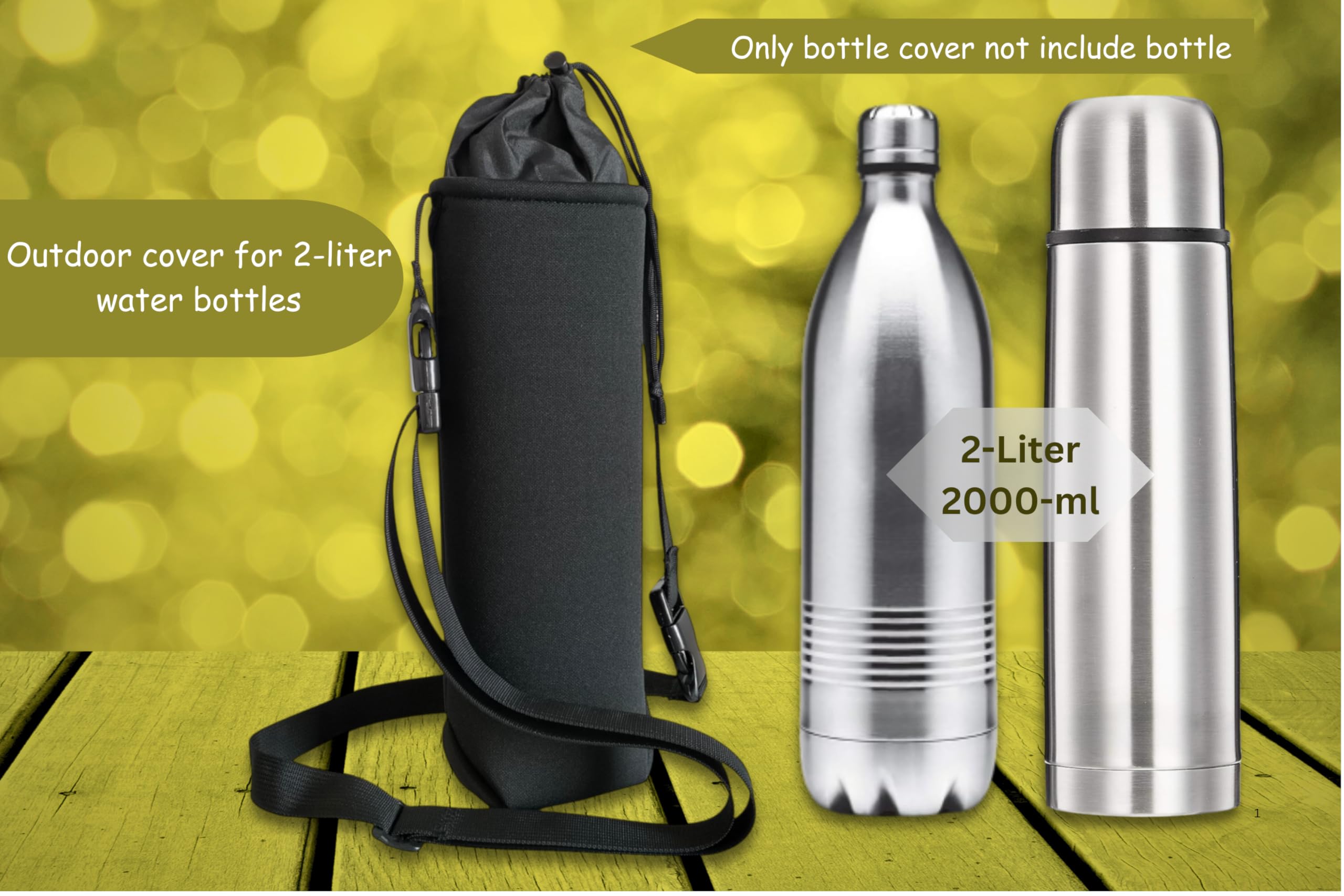 NIHSPRUHAY 2L Water Bottle Carrier Bag, Adjustable Shoulder Hand Strap Neoprene Sleeve Sports Water Bottle Accessories for Hiking Travelling Camping