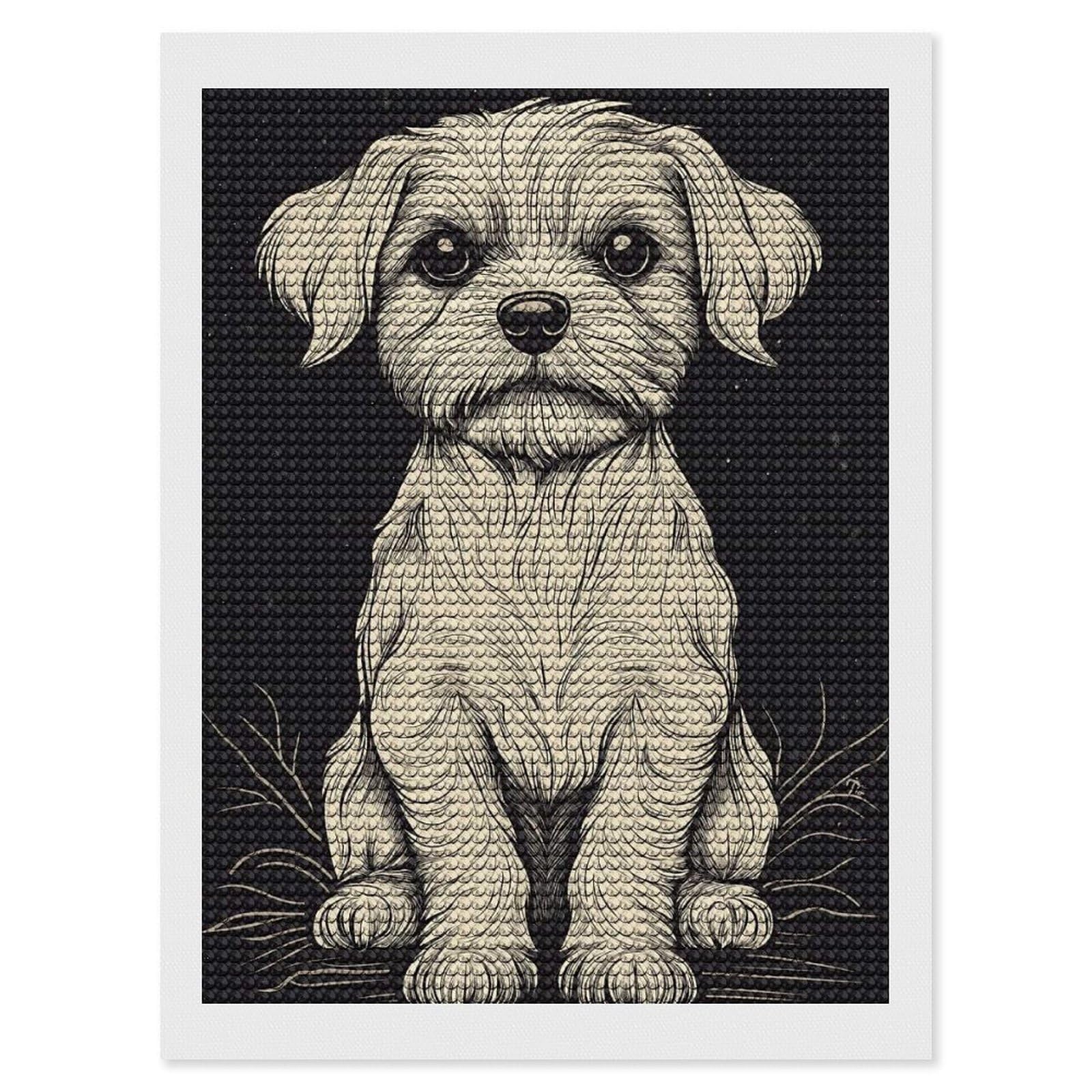 Junmoney Dog Illustration Diamond Painting Canvas Set 12"x16", Boho Decor, for Craft Lovers, Easy Handmade Project, Holiday Gift Idea