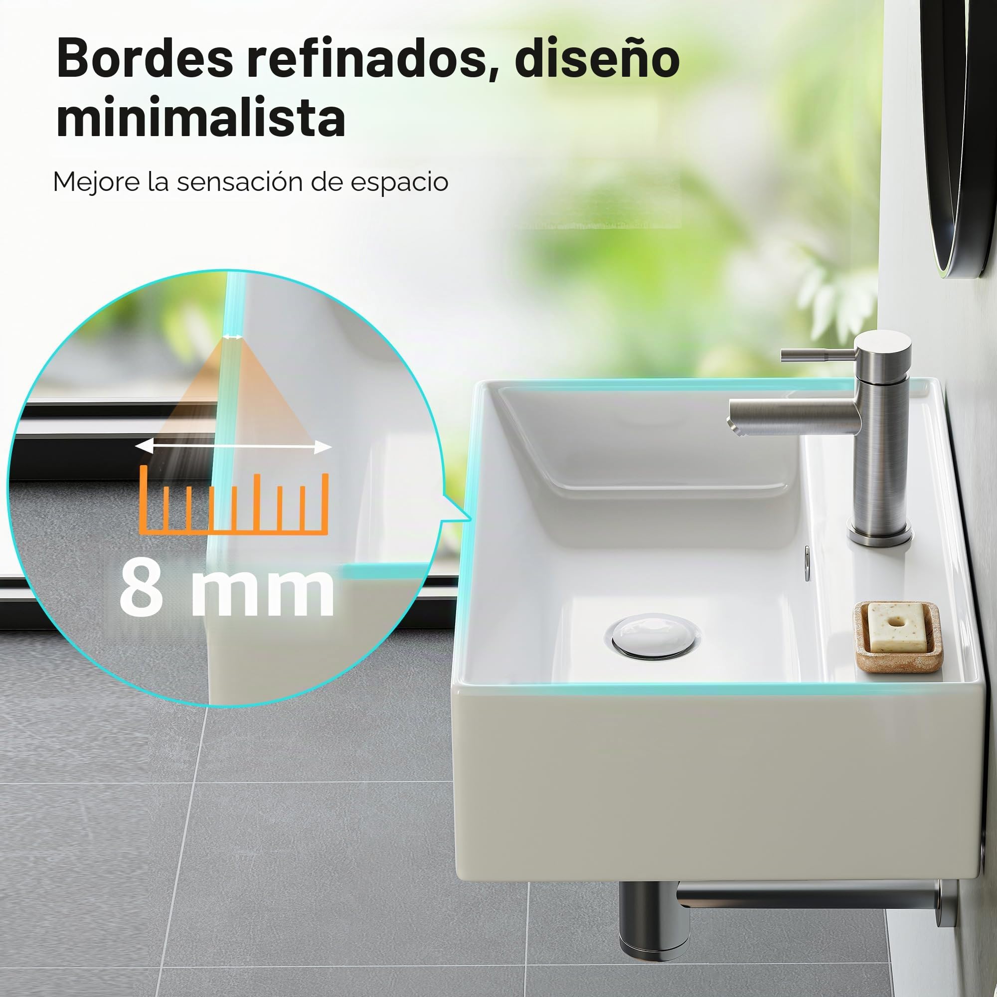 HOROW Lavabo pequeño blanco cuadrado de pared para invitados, lavabo colgante o lavabo, lavabo con orificio para grifo, 45 x 31 cm, sin grifo