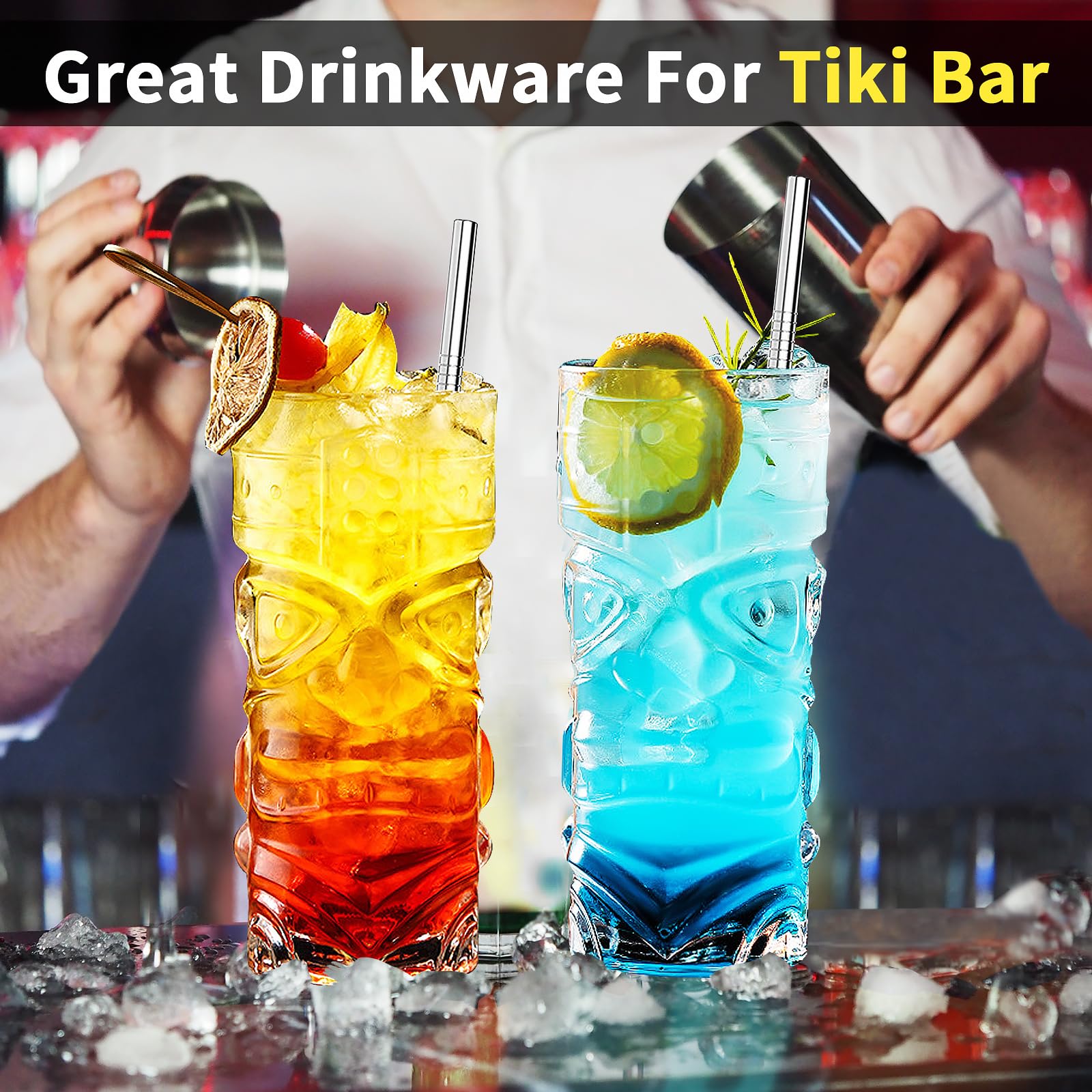 Clear Tiki Gläser Set von 2-14 oz Modern Bar Tiki Cocktail Gläser perfekt für exotische Cocktails, Mai Tai, Hawaiian Style Cocktails, tropische Insel Drinksware Set (Set von 2)