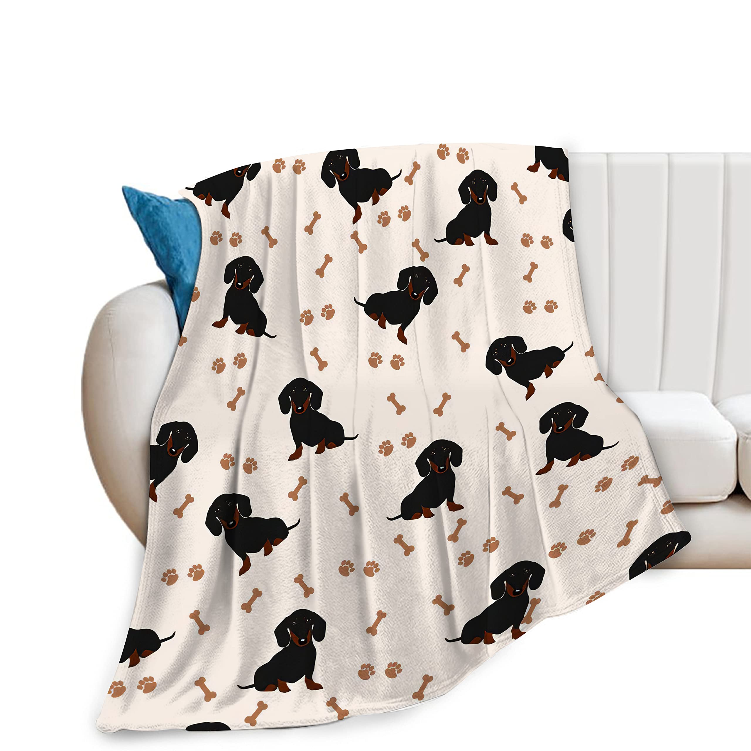 Fuzawet Dachshund Blanket Cute Soft Cozy Dachshund Fleece Warm Fuzzy Weiner Dog Paw Throw Dachshund Gifts Stuff for Women Kids Bed 40''X50''