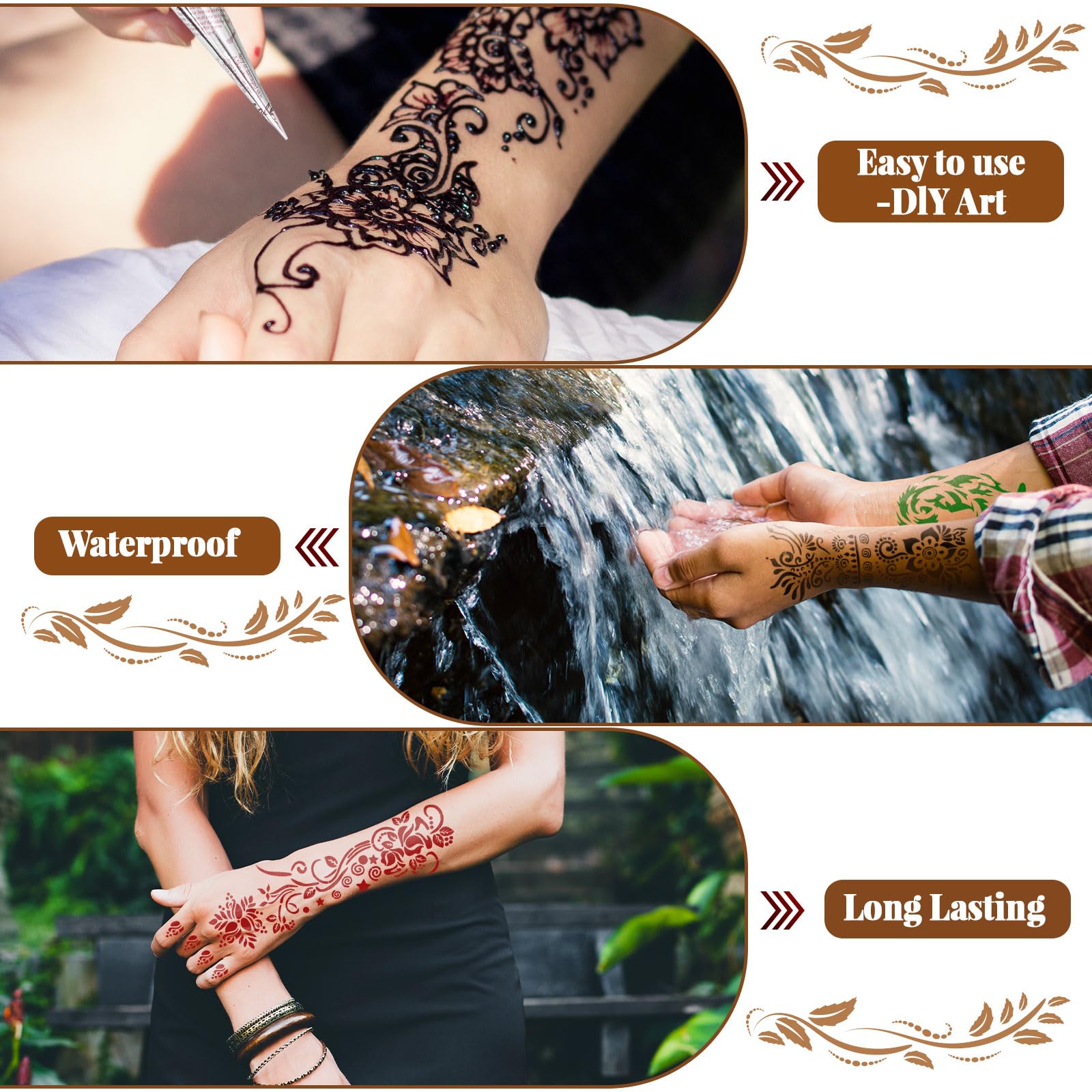 217 PCS Temporary Tattoo Stencil Kit with 12 Tattoo Cones in 9 Colors,16 Sheet Designed Tattoos Pattern Templates for Kids Adults Body Art DIY Skin Painting Gifts Set for Party Festival - Image 3