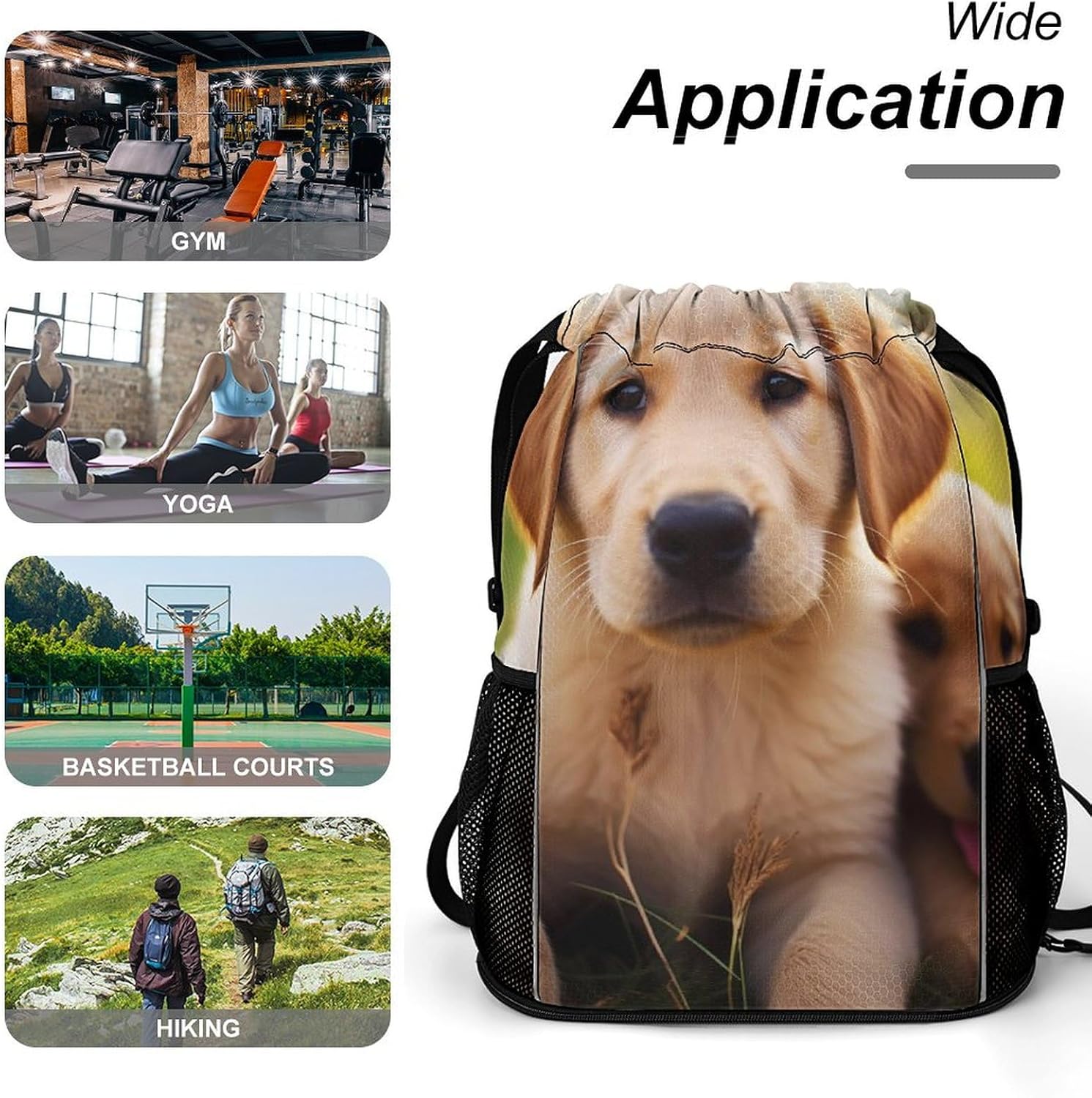 Fitness Drawstring Backpack Waterproof Gym Bag Cute Golden Retriever Puppy Lightweight Dry And Wet Separation Swim Bag