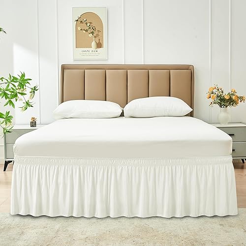 Miniatura 9 de Faldones Biscaynebay para cama, con elástico, envolventes, fáciles de ajustar, resistente a las arrugas y a la decoloración, tela sedosa y lujosa,