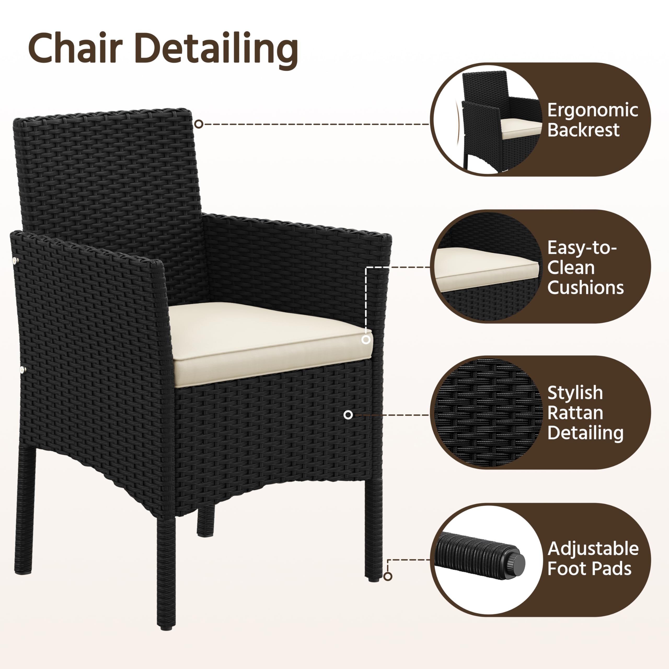 Yaheetech 4-Piece Rattan Patio Furniture Set, Outdoor 4 Seater Patio Conversation Sets with Glass Top Coffee Table, Weather Resistant Garden Conversation Set for Patio, Backyard, Deck, Black/Beige — view 3