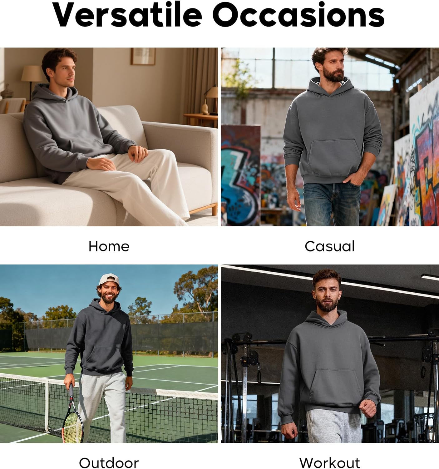 VPG Hoodies for Men, Casual Cropped Fleece Mens Sweatshirt with Pocket Pullover Plain Long Sleeve Hooded Sweatshirt - Image 6