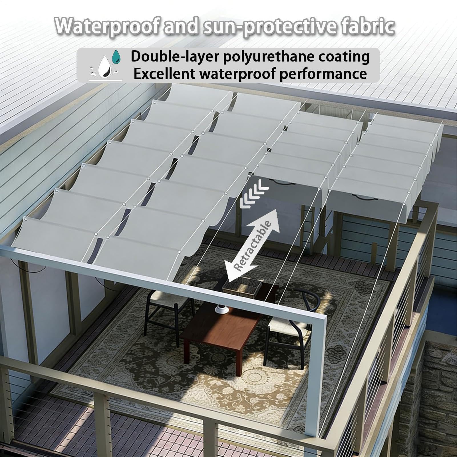 Vele Parasole Retrattili Copertura Da Giardino Con Protezione UV | Parasole In Tessuto Patio per Proprietari di Casa, Bordo Piscina, Balcone, Posto Auto Coperto, Cortile, Area BBQ, Deck,
