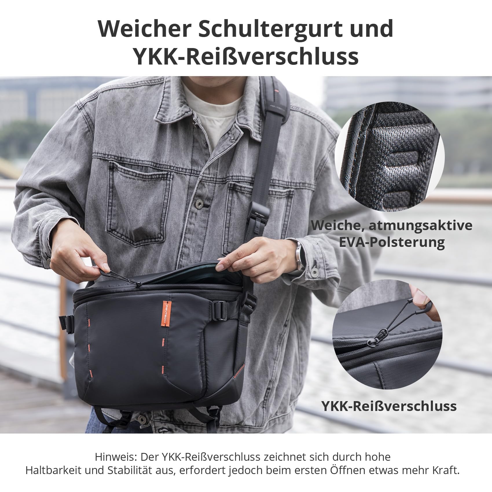 PGYTECH OneMo Sling Kameratasche 11L-13L, wasserdichte Fototasche Kamera-Umhängetasche Herren Schultertasche, SLR Tasche für Sony/Canon/Nikon/DJI Mini 4 Pro/Avata 2/Mavic/Stativ/Laptop, Schwarz