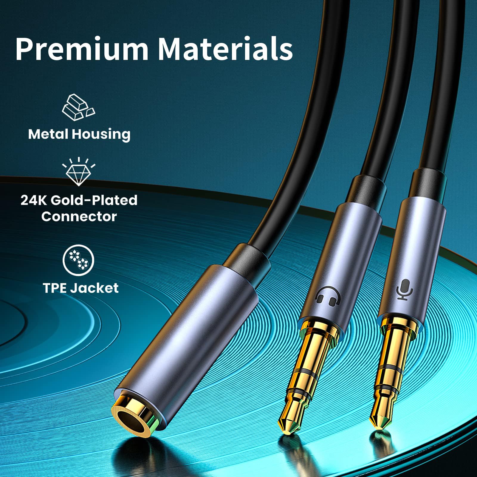 Rozgałęźnik audio, adapter słuchawkowy, rozdzielacz audio, rozdzielacz 0,3 m (podwójny 3,5 mm męski na 3,5 mm żeński), adapter słuchawkowy, 1 na 2 gniazdo do słuchawek, zestawu słuchawkowego,