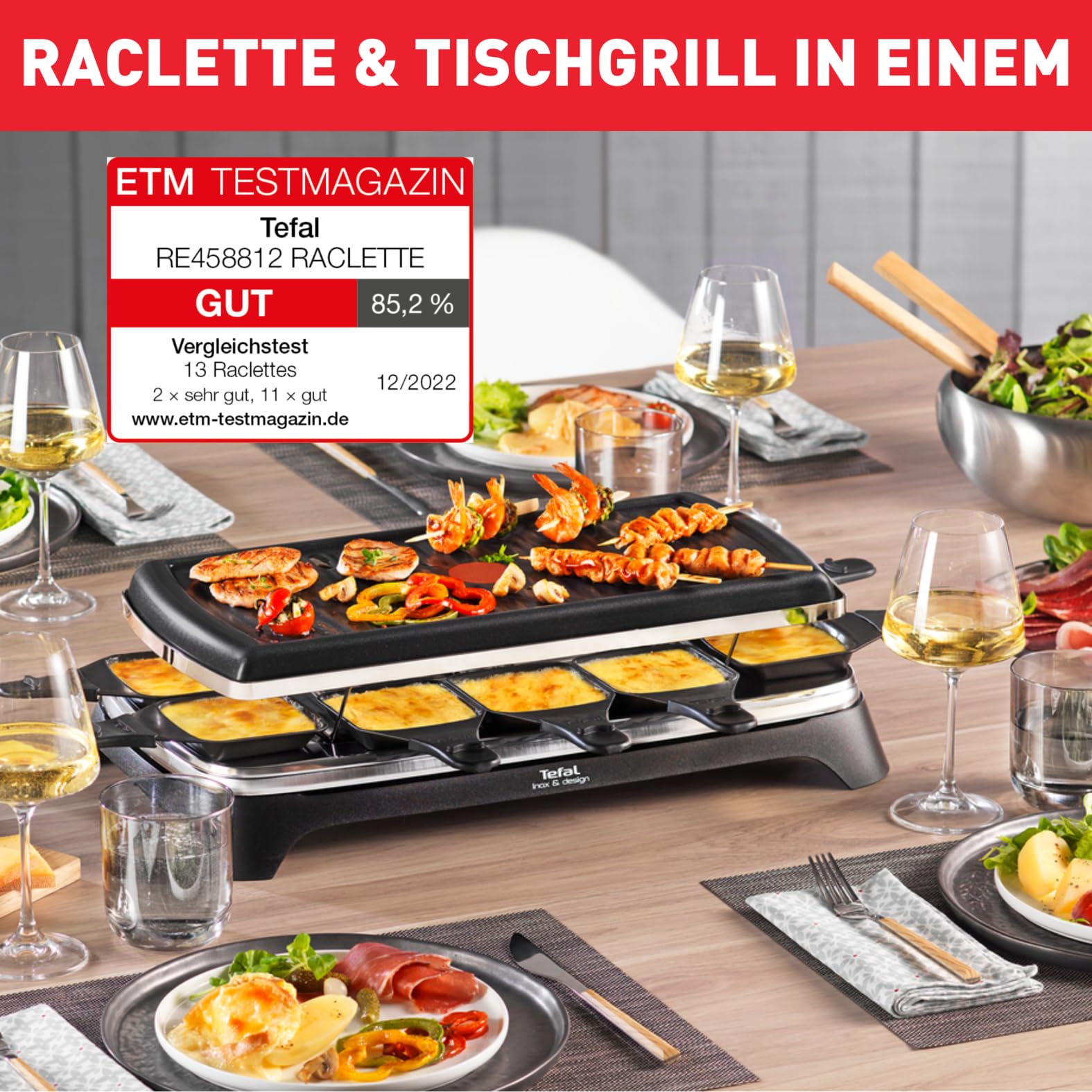 Tefal Raclette Grill Ambiance 10 Personen 1350W Edelstahl RE4588