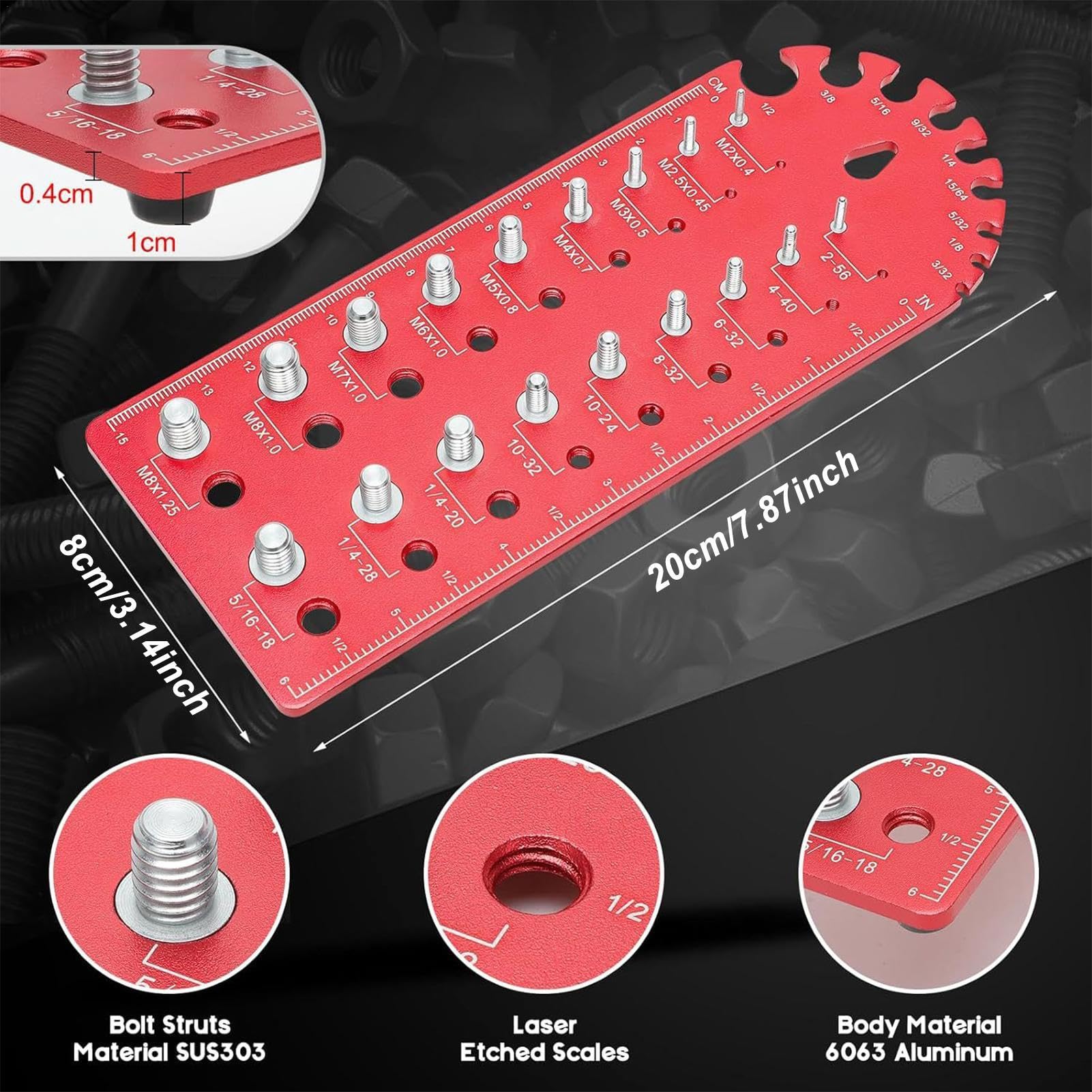 Thread Pitch Gauge, Bolt Size Identifier, Thread Gauge Tool, Multifunctional Bolt Identifier, Nut and Bolt Thread Pitch Checker Tool Multifunctional Thread Gauge for Work