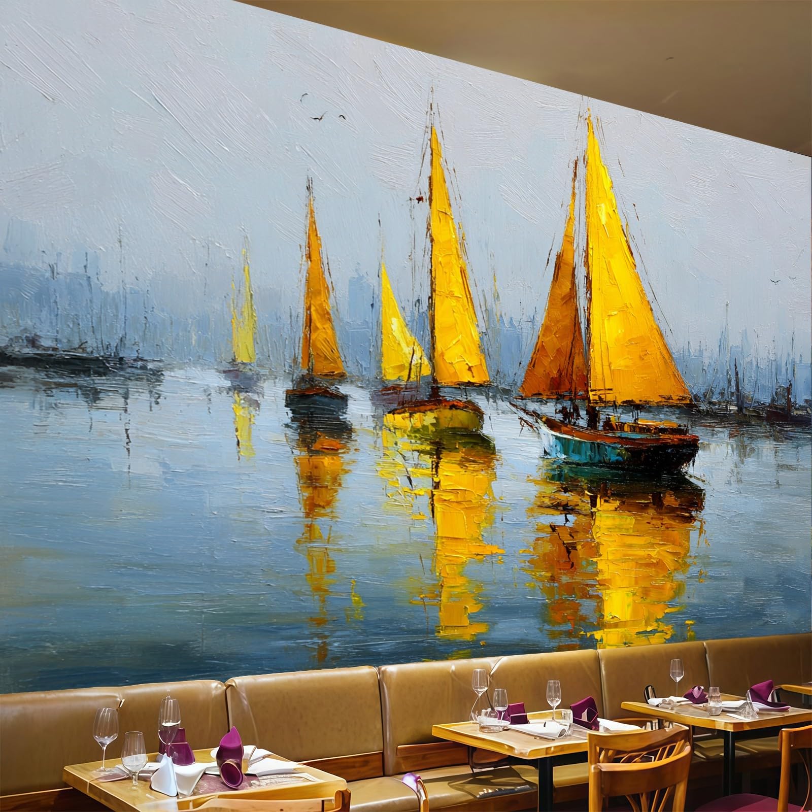 Papier peint panoramique voiles du lac décor artistique géant jaune