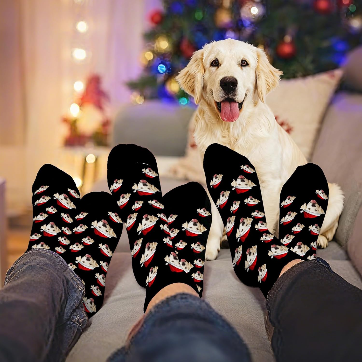 Custom Face Socks with Photo Novelty Crew Socks, Personalized Red Hearts Unisex Crew Sock Gifts for Men Women Made in USA - Image 2