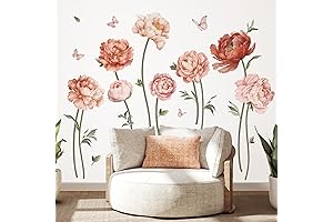 wondever Pink Peony Rose Flower Wall Stickers