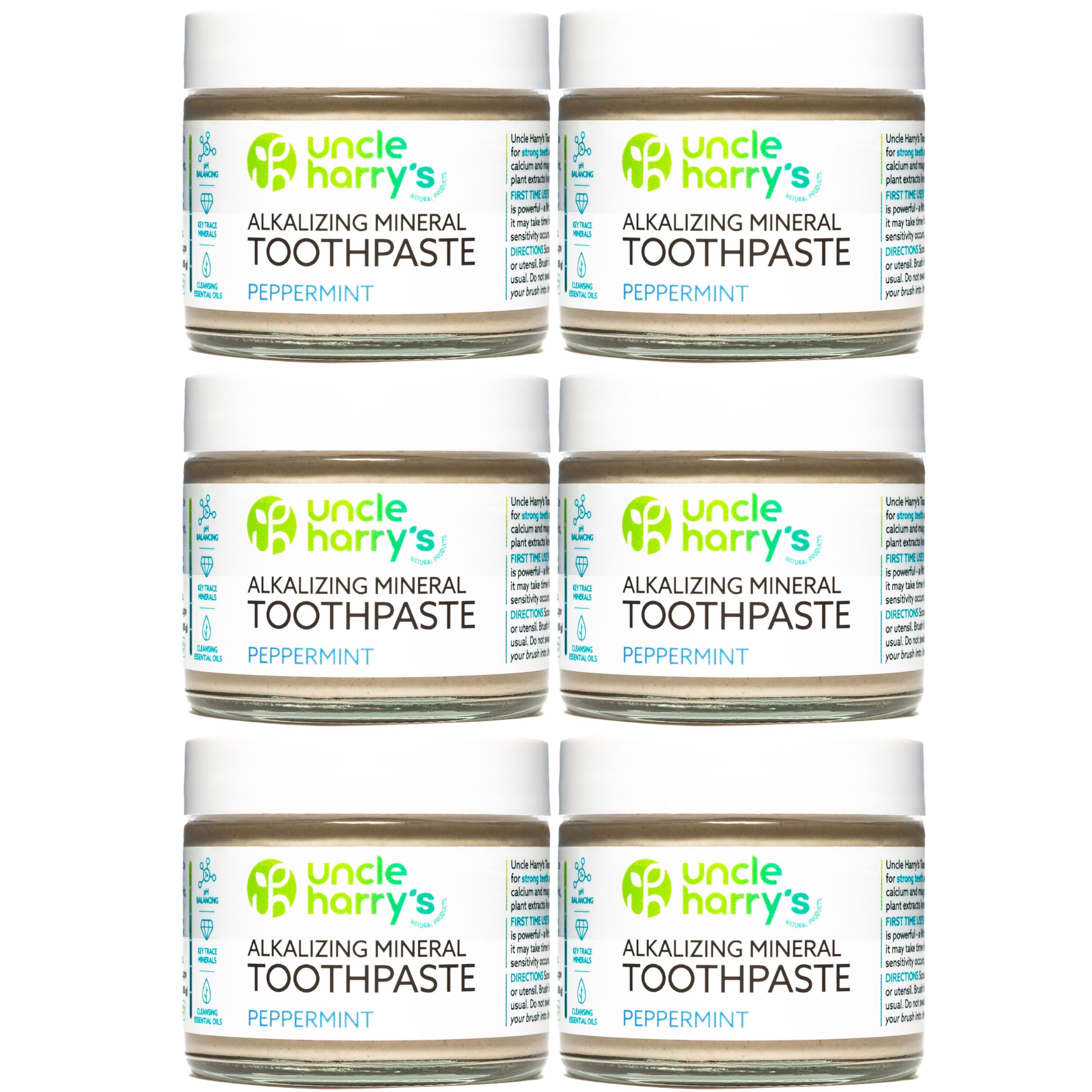 Uncle Harry'sNatural & Fluoride-Free Remineralizing Toothpaste - Freshens Breath & Strengthens Enamel - Peppermint, 3 Ounce (Pack of 6)