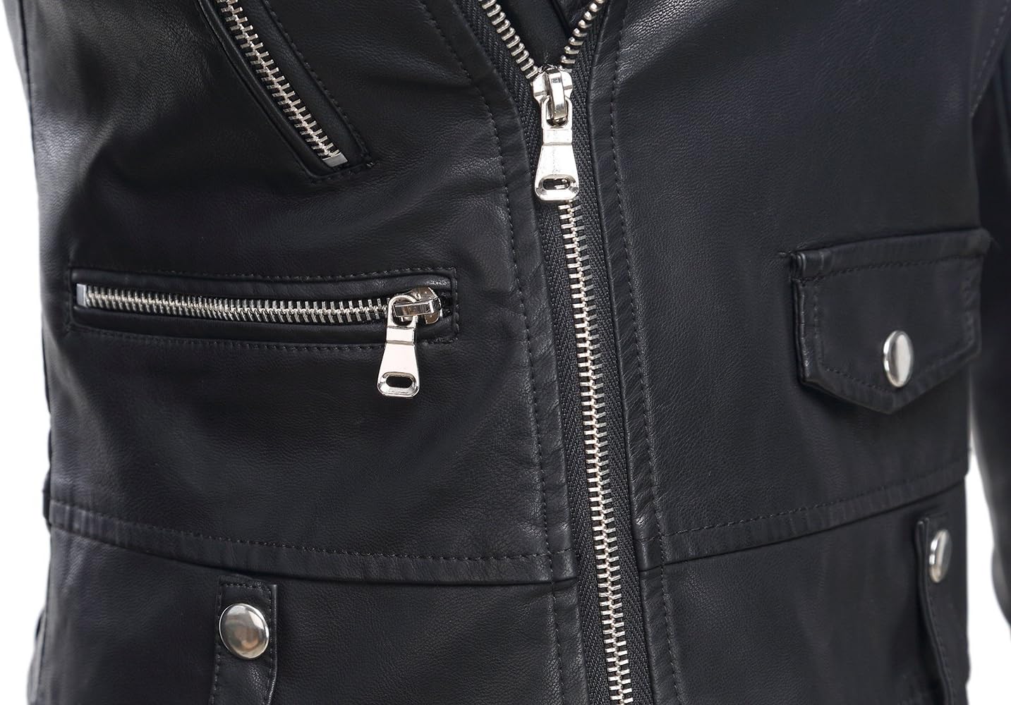 Tanming Women's Faux Leather Moto Biker Short Coat Jacket E Black17 Small