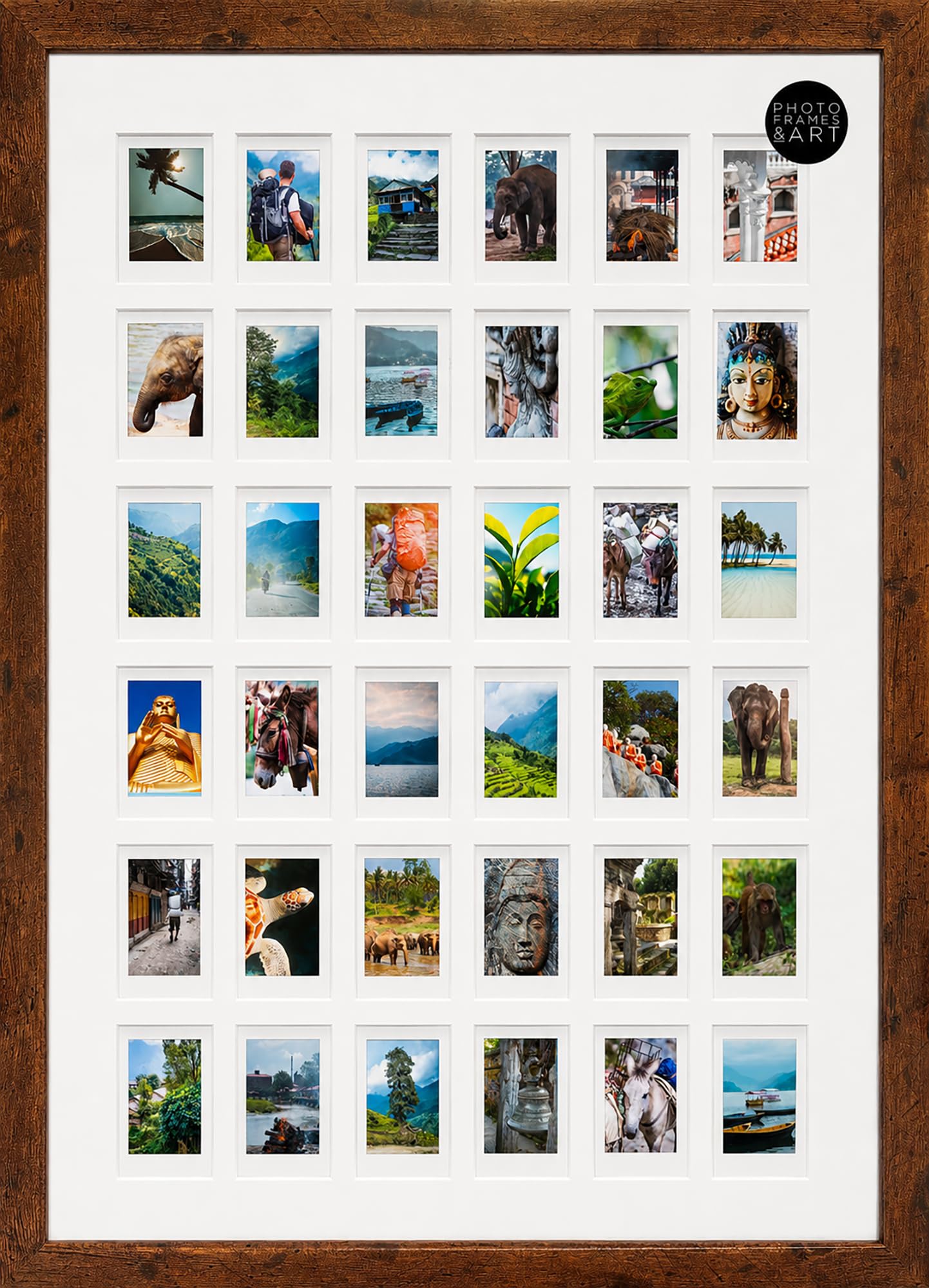 pf+a Perspex Window Instax Mini Multi Photo Frame For 36 Photos - Rustic Effect A2 Multi Instax Mini Picture Frame