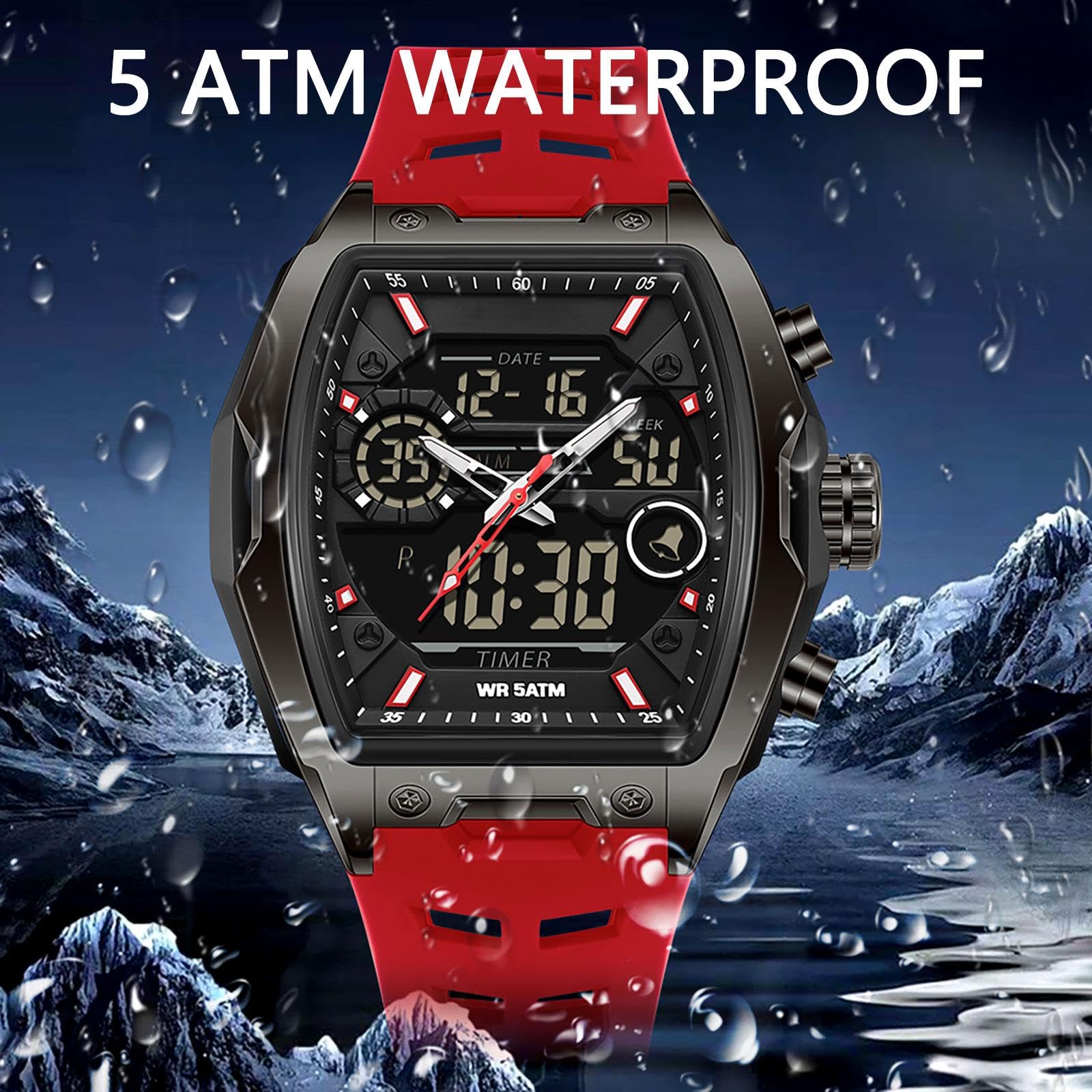 findtime Montre numérique étanche pour homme avec alarme, chronomètre, compte à rebours avec bracelet en silicone au design unique