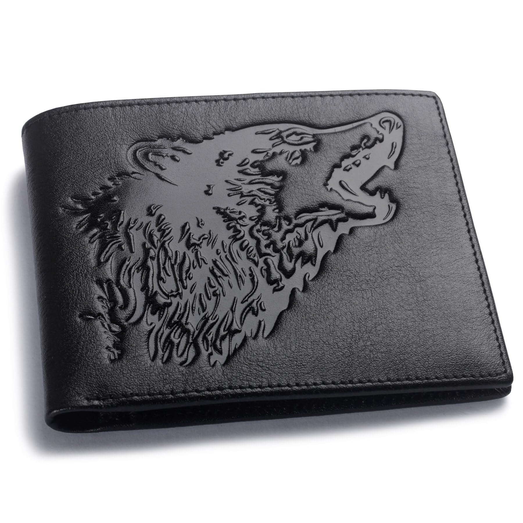 skneephate Mens Wallets Leather Bifold Cool Wallet For Men Wolf,Rfid Blocking,Gift For Him Husband (black)