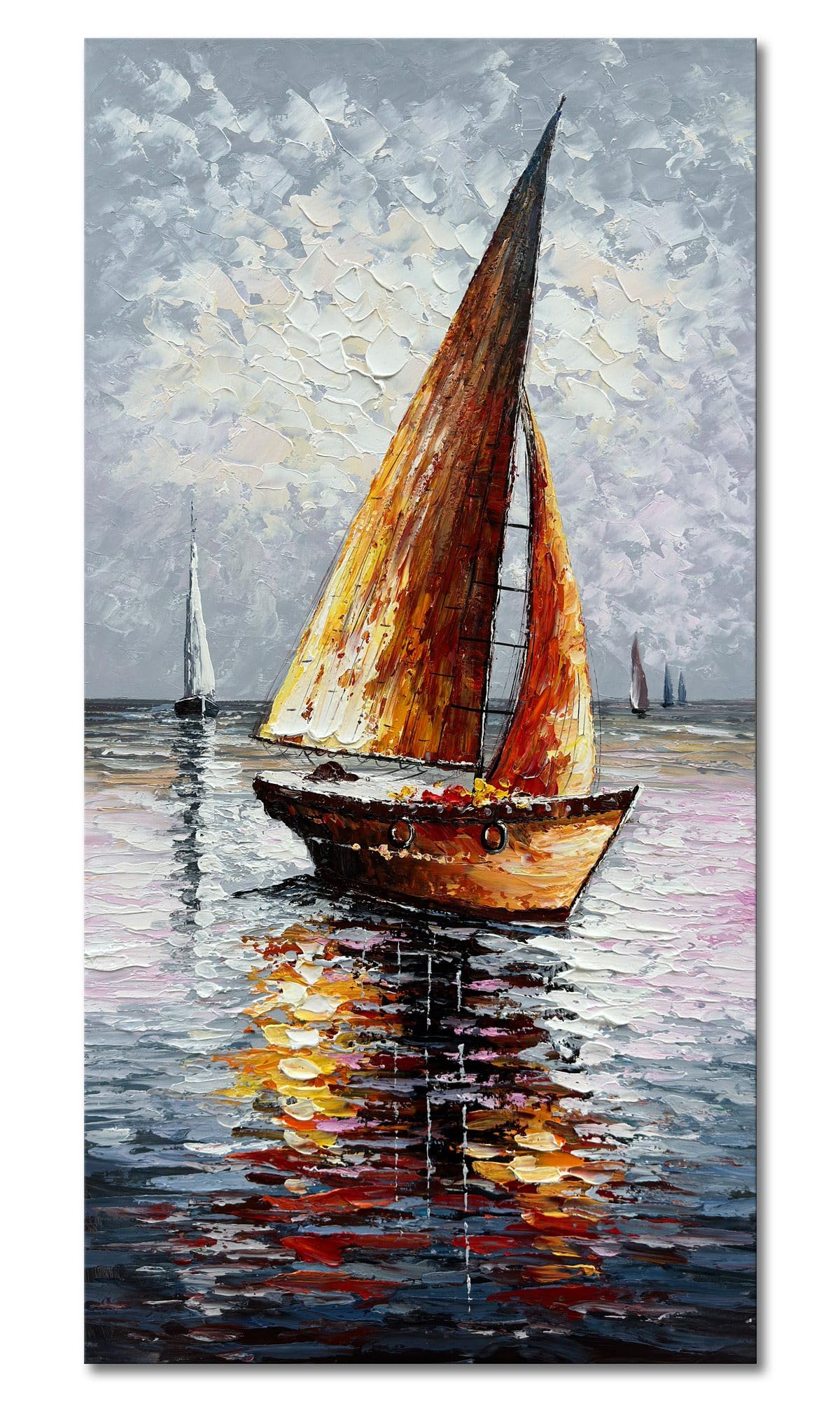 Amazon.com: zoinart 帆船油畫畫布24 x 48 英吋(約50.9 x 10.9 公分