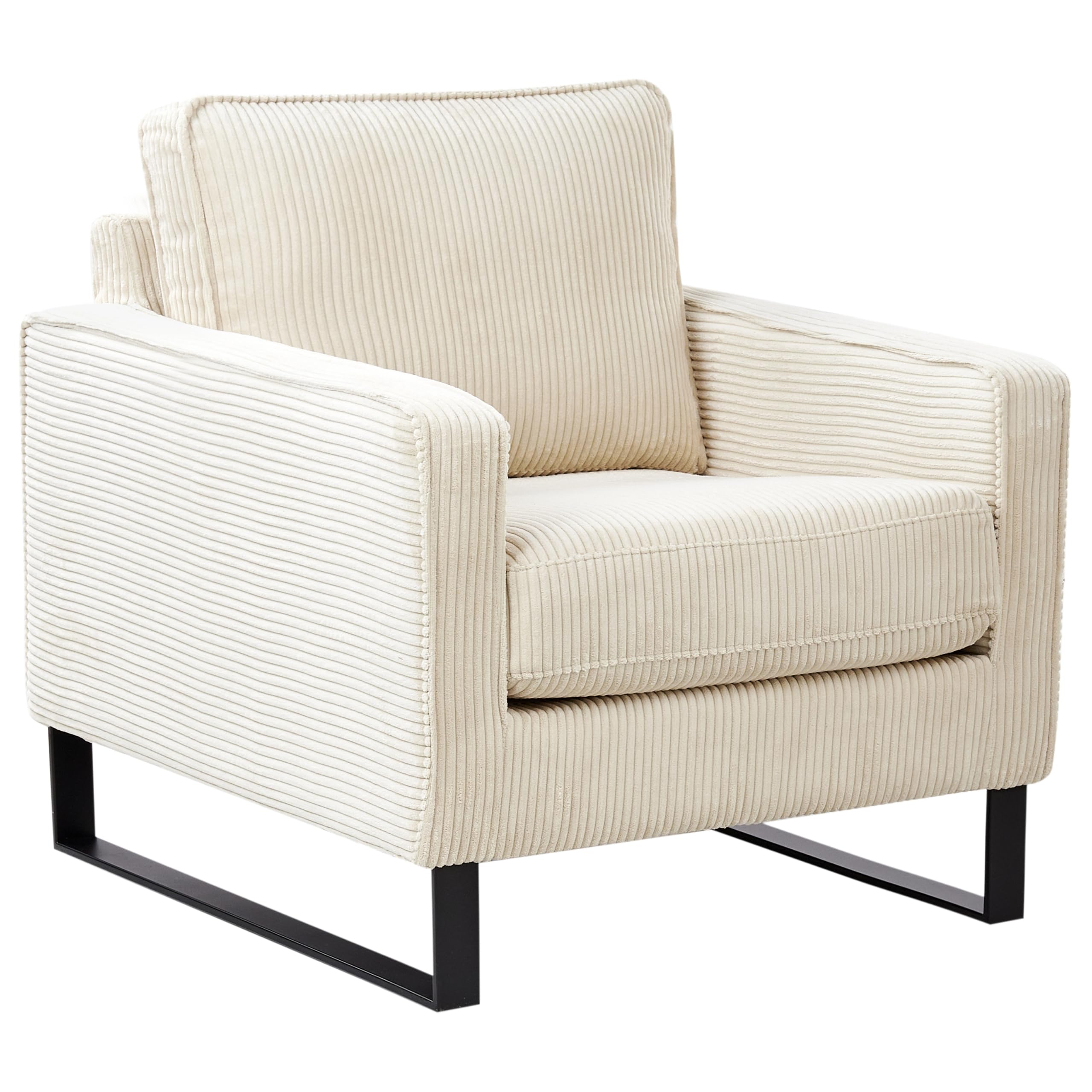Beliani Retro Sessel Cord Hellbeige mit Armlehnen Schwarze Füße aus Edelstahl Vind