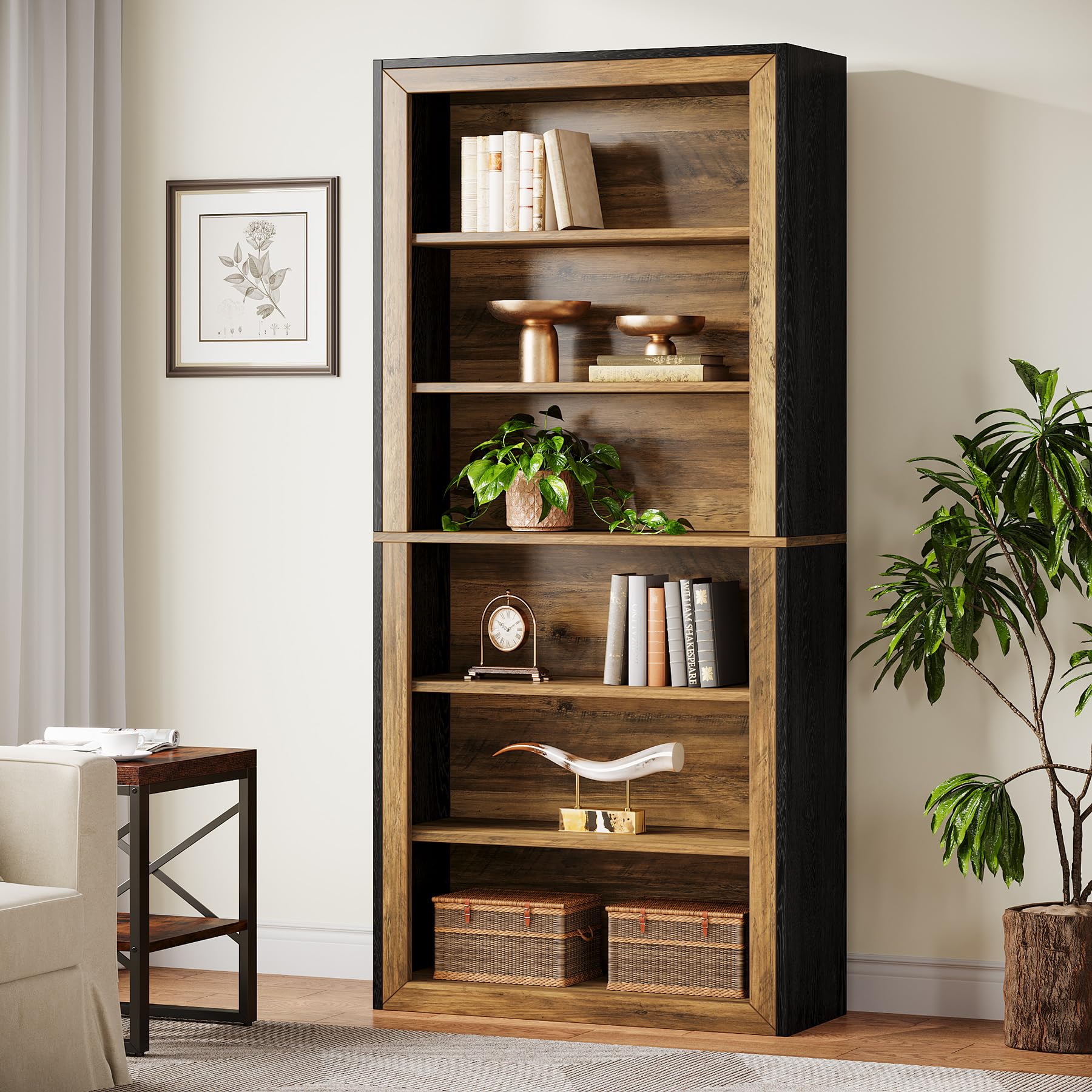 オーダー品 Antique Book open Shelf Caster Amazon.com: Tribesigns 74.4'' Tall Bookcase, 7 Tiers Wood Open