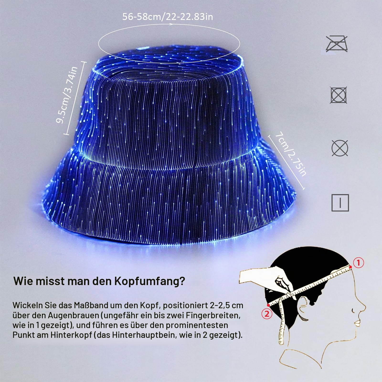 lumisonata LED-Leuchthut mit 7 Farben, wiederverwendbarer LED-Bucket-Hut mit Lichteffekten für Festivals, Partys und Nachtevents, futuristische USB-ladbare Mütze für Frauen und Männer