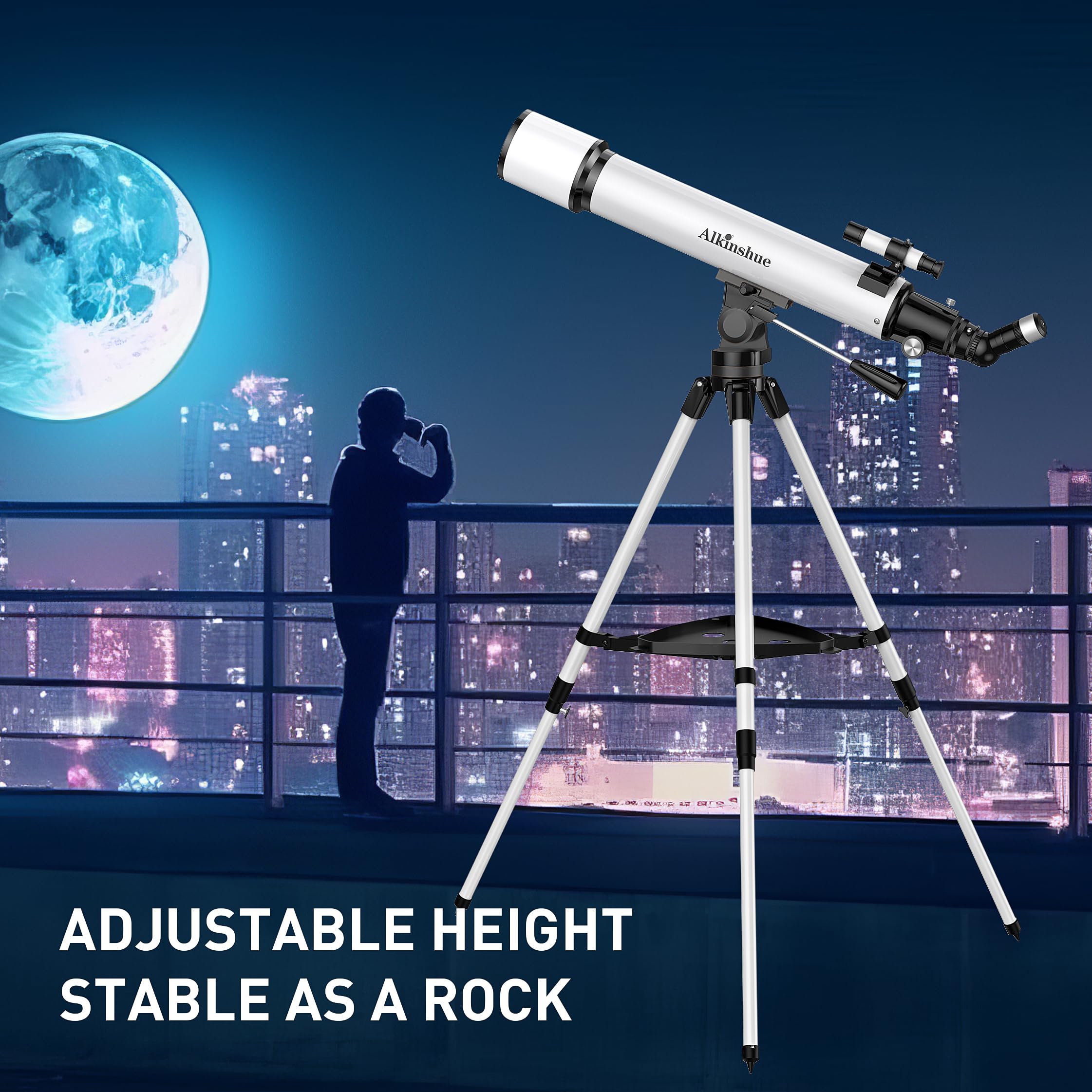 Telescopio 80mm Apertura 800mm -Magnificación 24-240X, Telescopio Astronómico Refractor Completamente Recubierto de Alta Transmisión AZ Montura con Trípode & Control Inalámbrico & Bolsa de Transporte