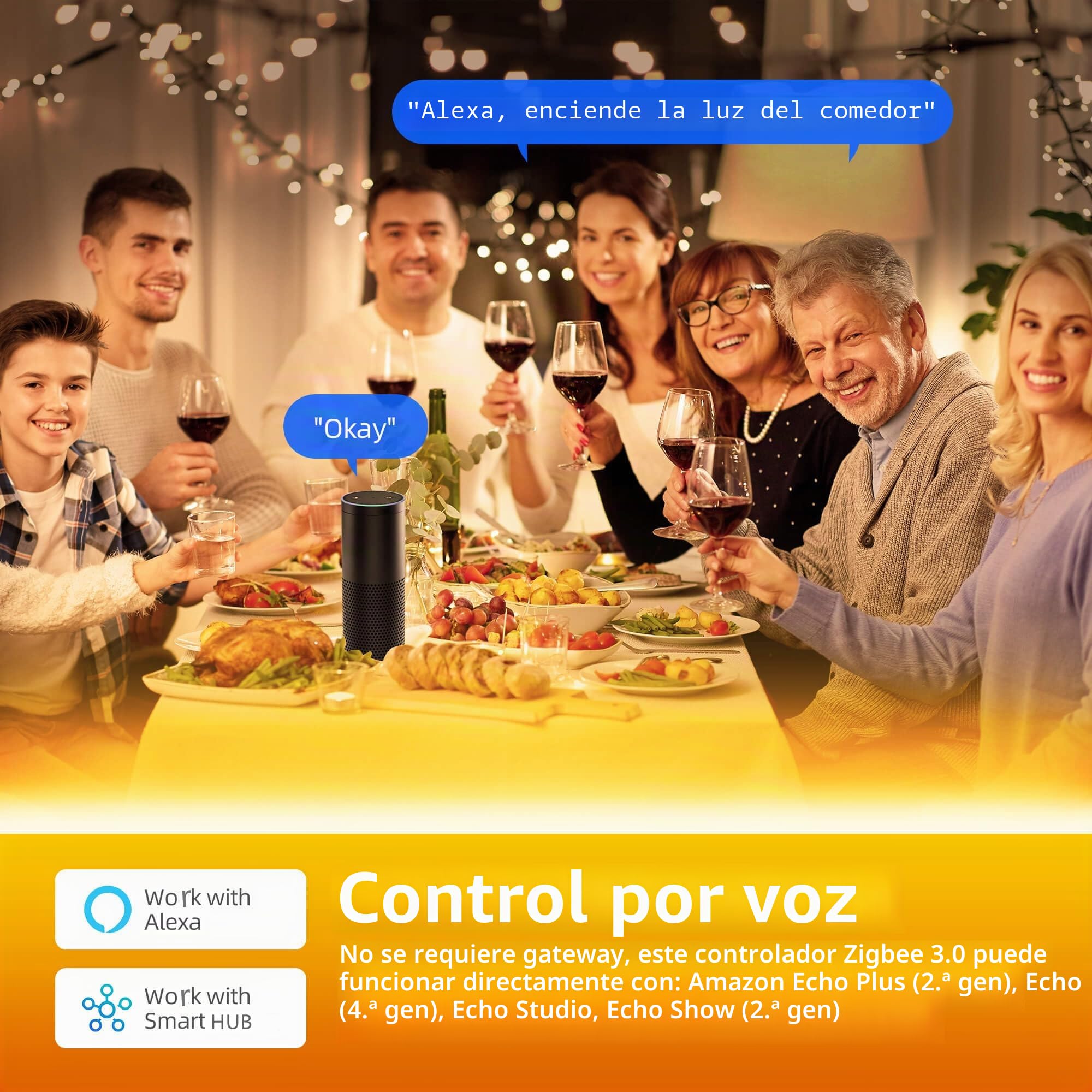 Tira de luces LED Smart ZigBee 20 m,kit RGB regulable,funciona con Hub Bridge,para control de aplicaciones,funciona directamente con Echo Plus para control de voz de Alexa