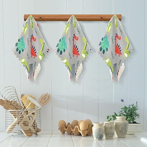 Miniatura 5 de Cute Dinosaur Colorful Soft Print Kitchen Microfiber Towels Absorbent 6 Pack Cooking Towels for Restaurant Table