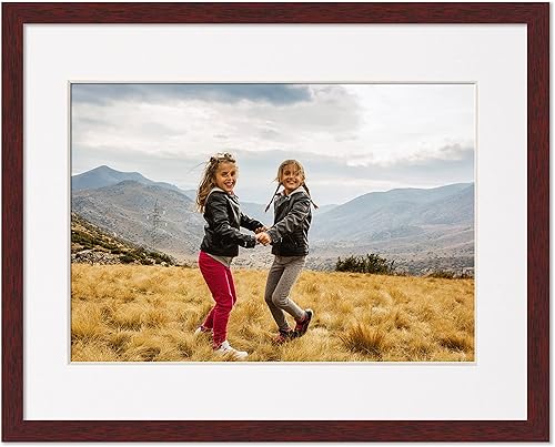 Miniatura 5 de Marco de 8 x 10 pulgadas con paspartú, marco de madera marrón de 10 x 12 pulgadas, hecho para exhibir impresión o póster de 8 x 10 pulgadas con