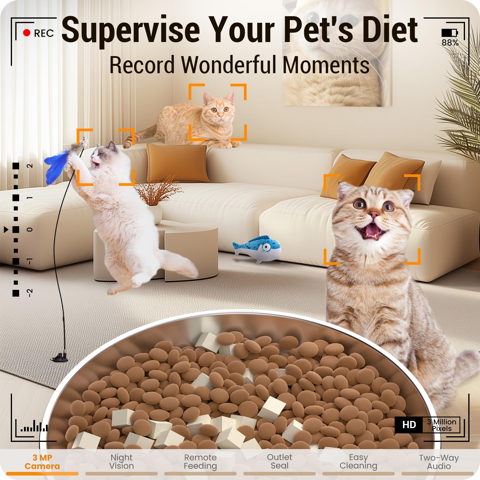 Automatic Cat Feeder with 3MP Camera: 5G WiFi Automatic Dog Feeder with Night Vision, 5L Timed Auto Cat Food Dispenser with APP for Pet, Detachable for Easy Clean-21 Cups - image 2