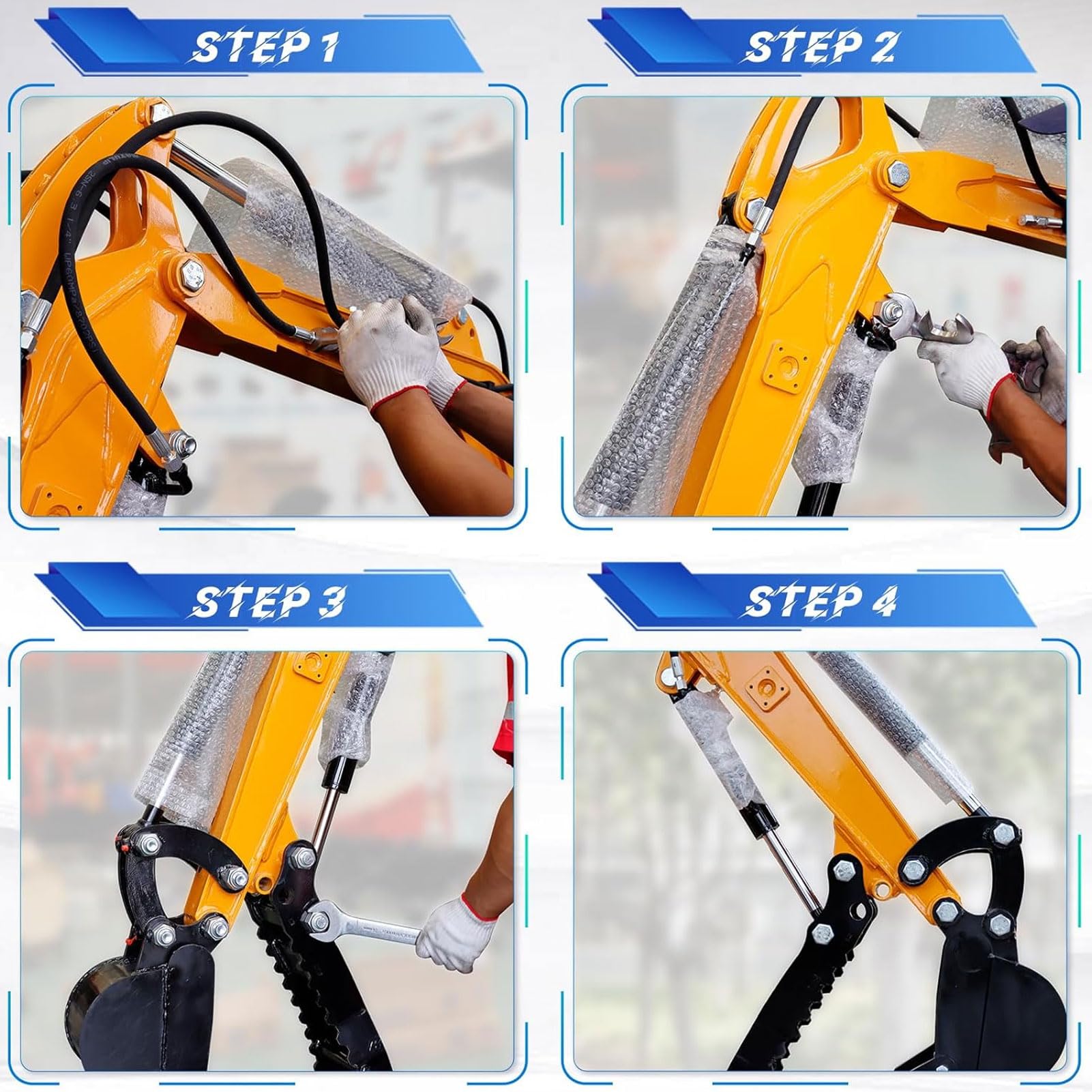 Eujgoov Mini Excavador de Pulgar Hidráulico Clip de Acero MN Accesorio de Acero un Orificio con Mangueras Hidráulicas M14 para el Manejo de Materiales