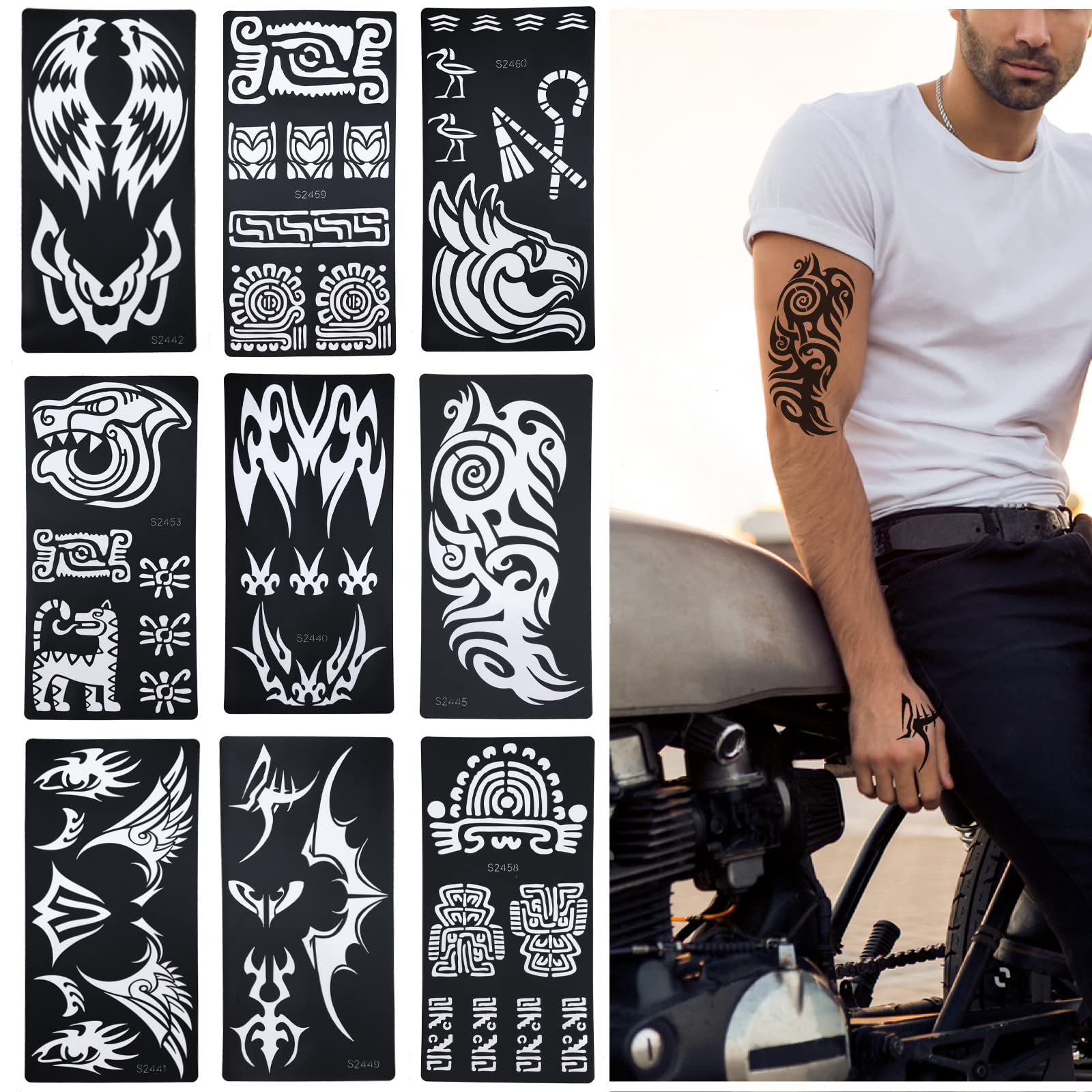 Buy 9 Sheets Temporary Tattoo Stencils, Tribal Totem Tattoo for Men