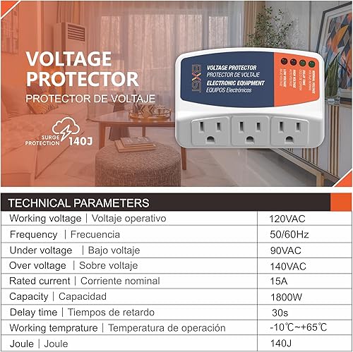 Miniatura 2 de BXST Protector contra sobretensiones para refrigerador, enchufe de tres salidas para electrodomésticos 30S, protección contra retrasos, protector de
