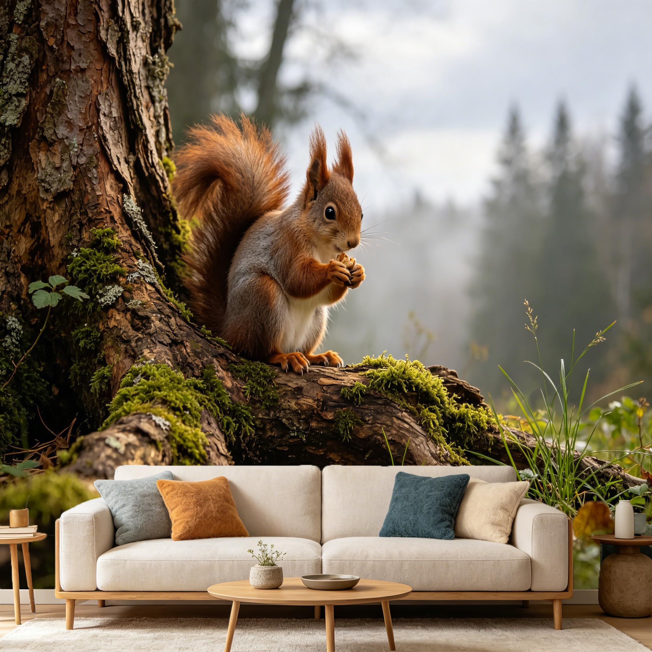 Custom Size Wall Mural Forest Squirrel Wildlife Nature Scene SelfAdhesive Art Prints wall Fabric（No PVC） Removable Wallpaper Home Bedroom Decor Woodland Animal Mural