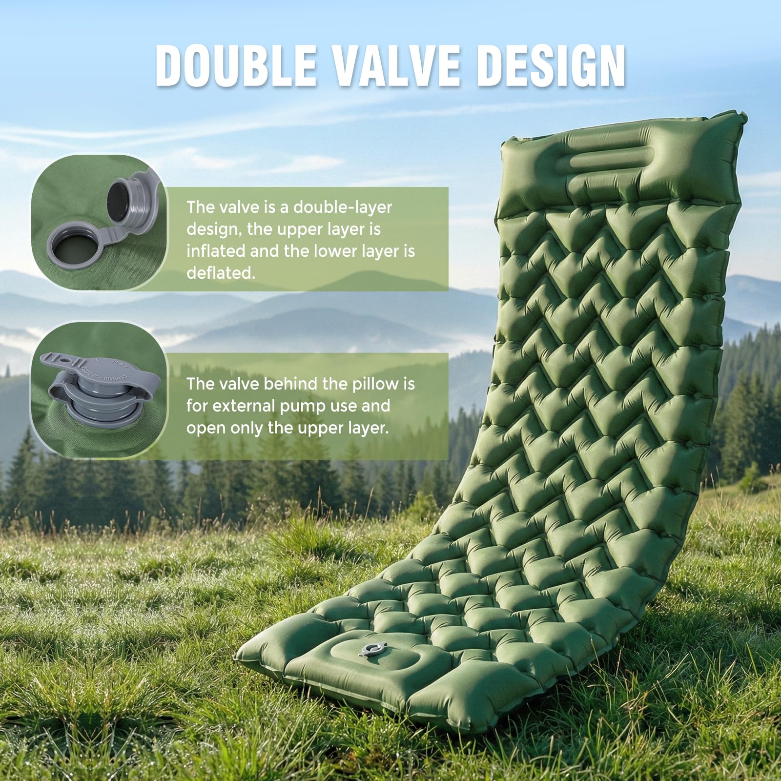 Elegear Matelas Gonflable Camping 1 Personne, Matelas Auto-gonflant Ultraléger avec Pompe à Pied et Oreiller Résistant à l'eau Portable et Compact Tapis Camping pour Tente Plage Trekking, 197x67x10cm