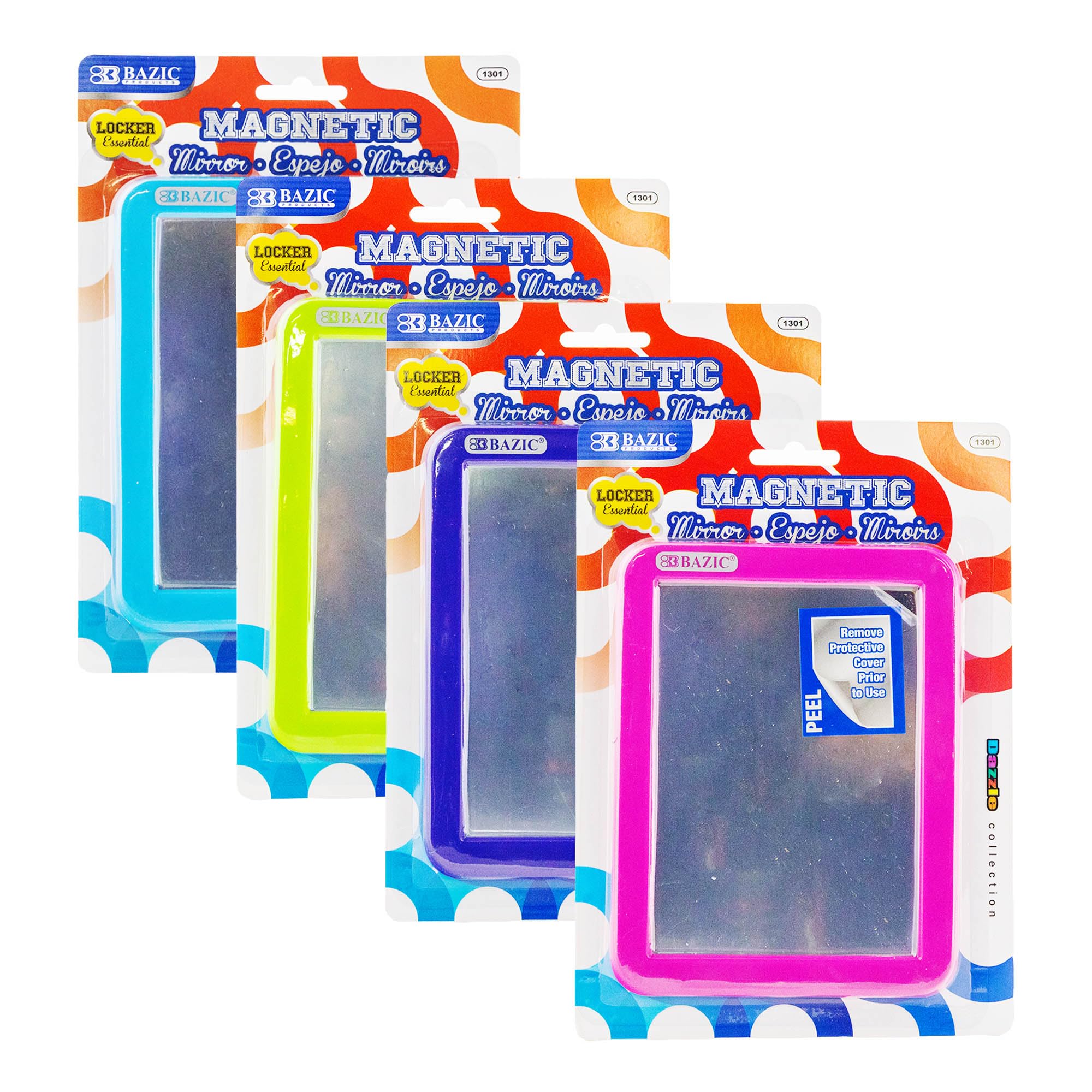 BAZIC Multicolor Magnetic Locker Mirror, One Mirror, Color May Vary, (1301-24P)