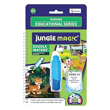 Jungle Magic Doodle Waterz - Reusable I Water Colouring Book - Animals I Self-Drying with Easy to Hold Water Pen I Educational Toy for Kids