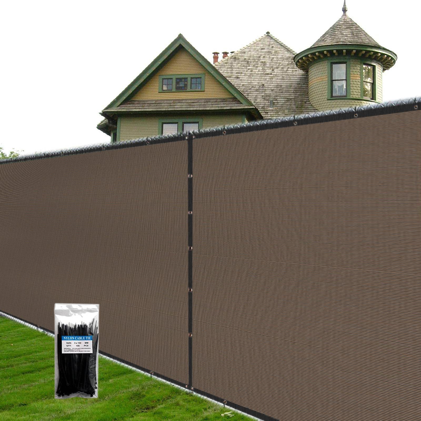 SUNNY MOOD 3' x 10' Brown Fence Screen Windscreen 160 GSM Commercial Grade Mash Material UV Block