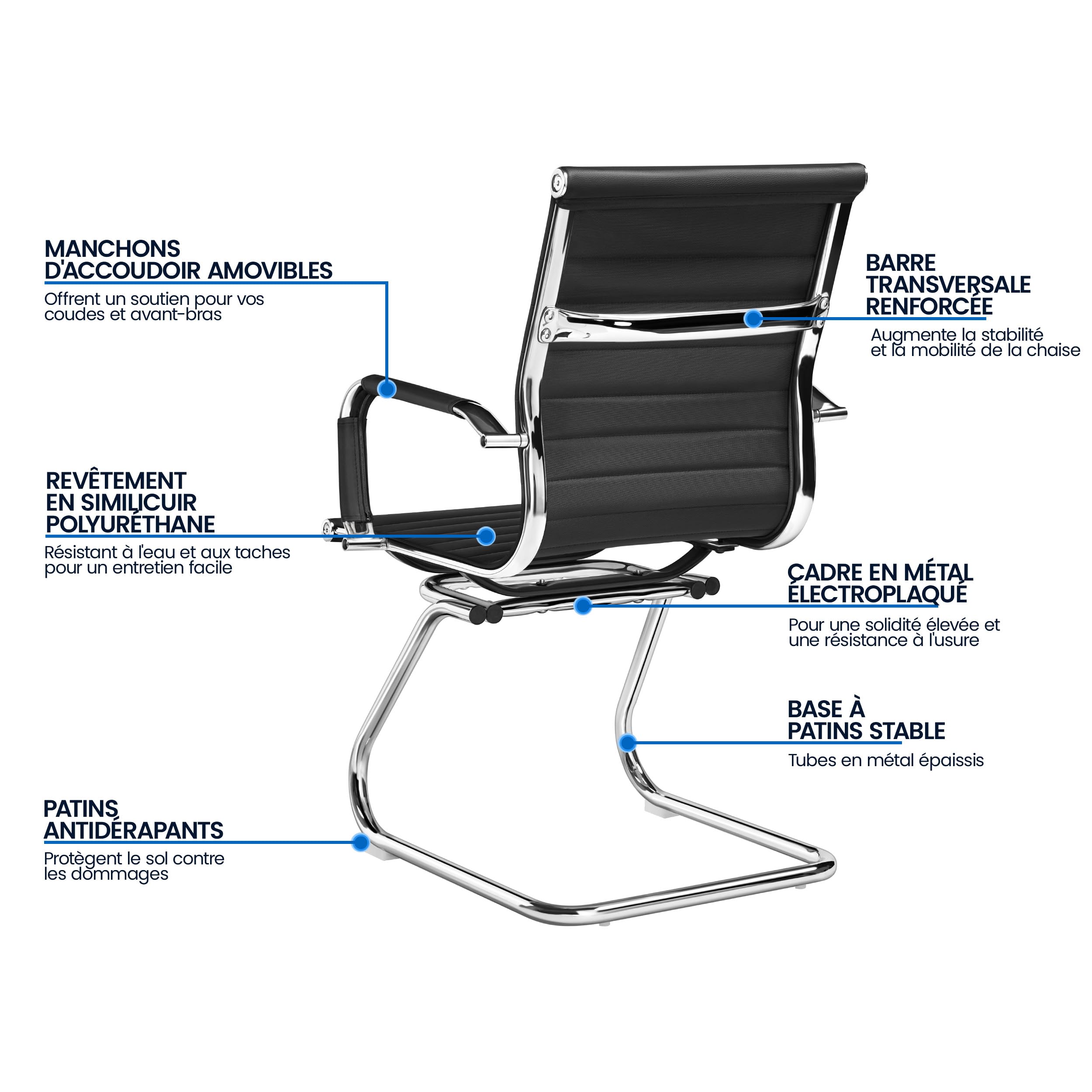 Yaheetech Chaises de Conférence Lot de 2 Chaises de Bureau Ergonomique avec Accoudoirs Chaises Cantilever pour Bureau, Réception, Réunion, Salle D’Attente, Noir