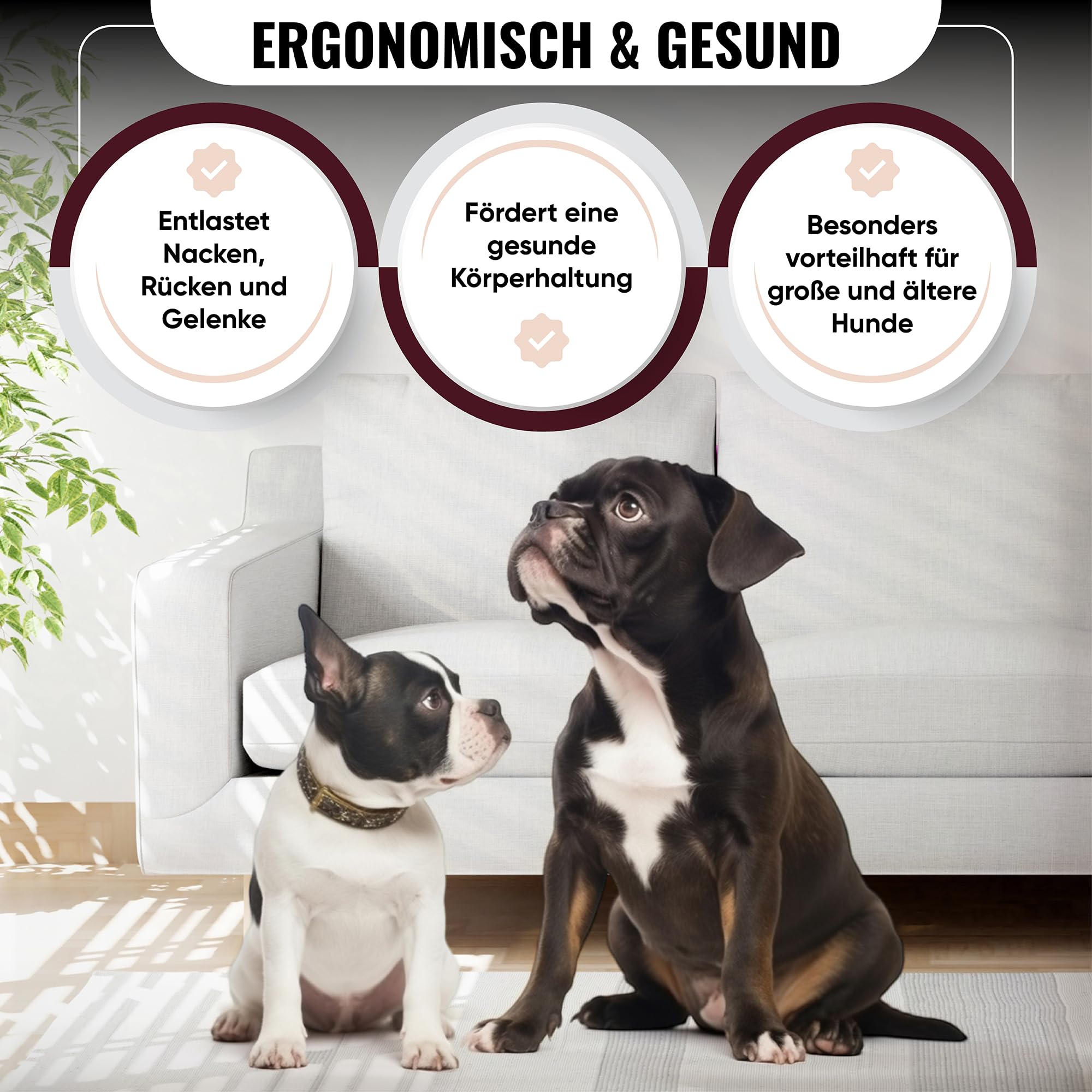 Comedero para perros elevado, comedero para perros, 2 cuencos de acero inoxidable de 1600 ml, antifugas, comedero para perros, comedero ajustable, color gris
