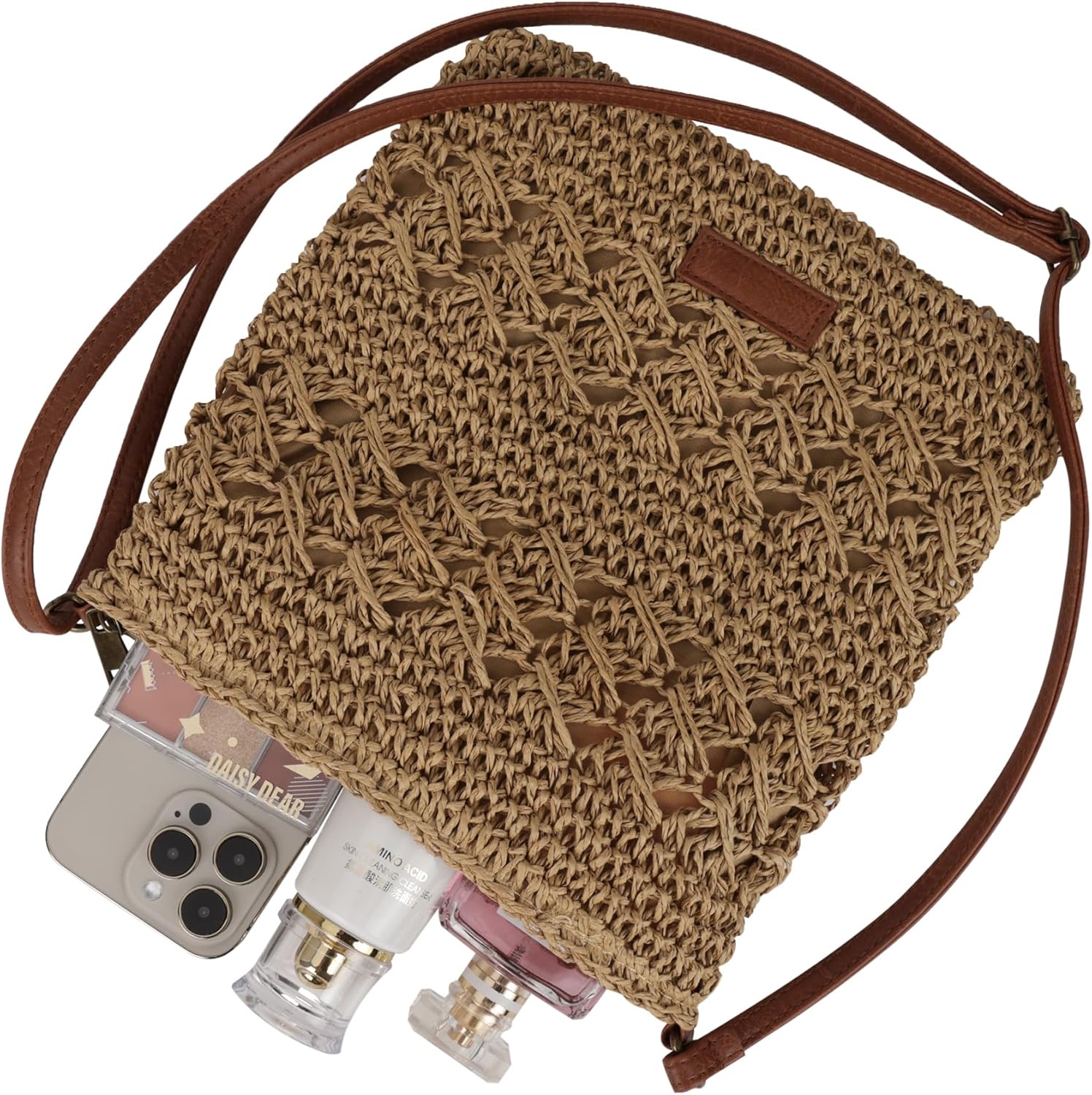 Womens Crochet Mesh Straw Beach Bag Woven Crossbody Shoulder Bag Summer Beach Vacation Purse - Image 4
