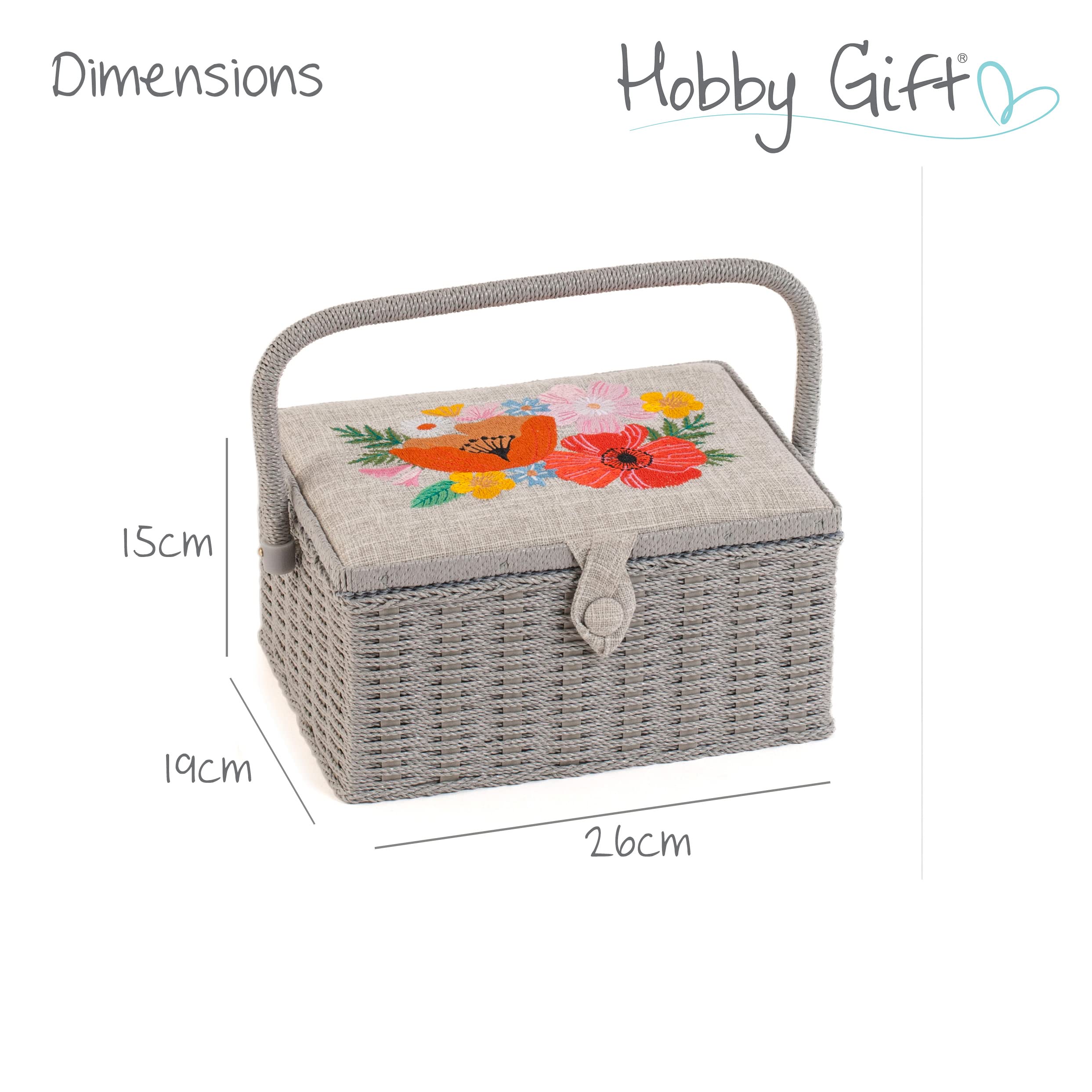 Hobby Gift Boîte de rangement de couture moyenne en bois/tissu, Brodé, Fleurs sauvages